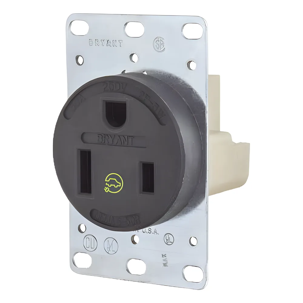 Receptáculo Individual de 50 A 250 V / 2 Polos 3 Hilos/ Nema 6- 50 R / Color Negro/ Grado Industrial-Comercial.