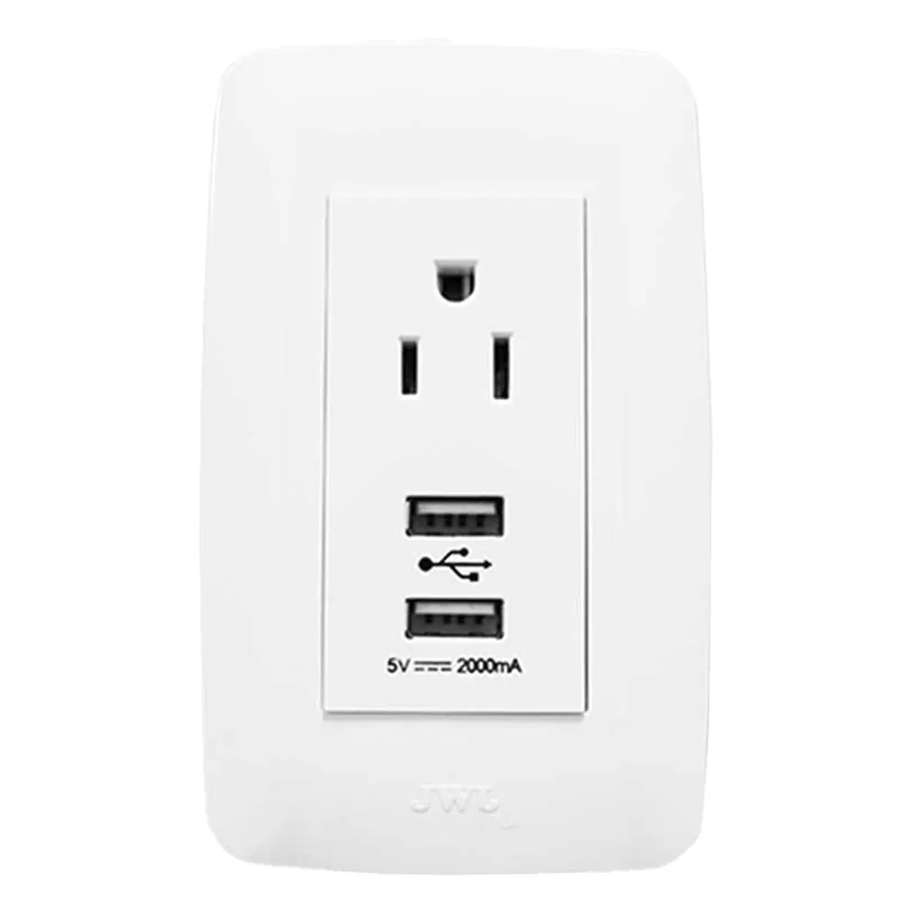 Contacto Sencillo de 15 A/ 127 V CA y 2 Conectores USB de 5 V CD 2A / Color Blanco.