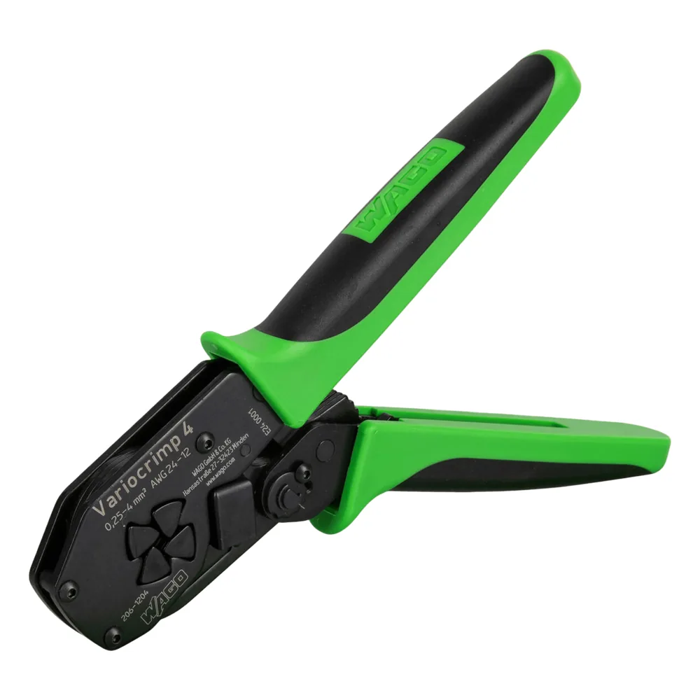Tenaza de Crimpado / 0.25-4.0 mm² / Para Terminales con y sin Cuello de Plástico / Diseño Ergonómico / Color Verde/Negro