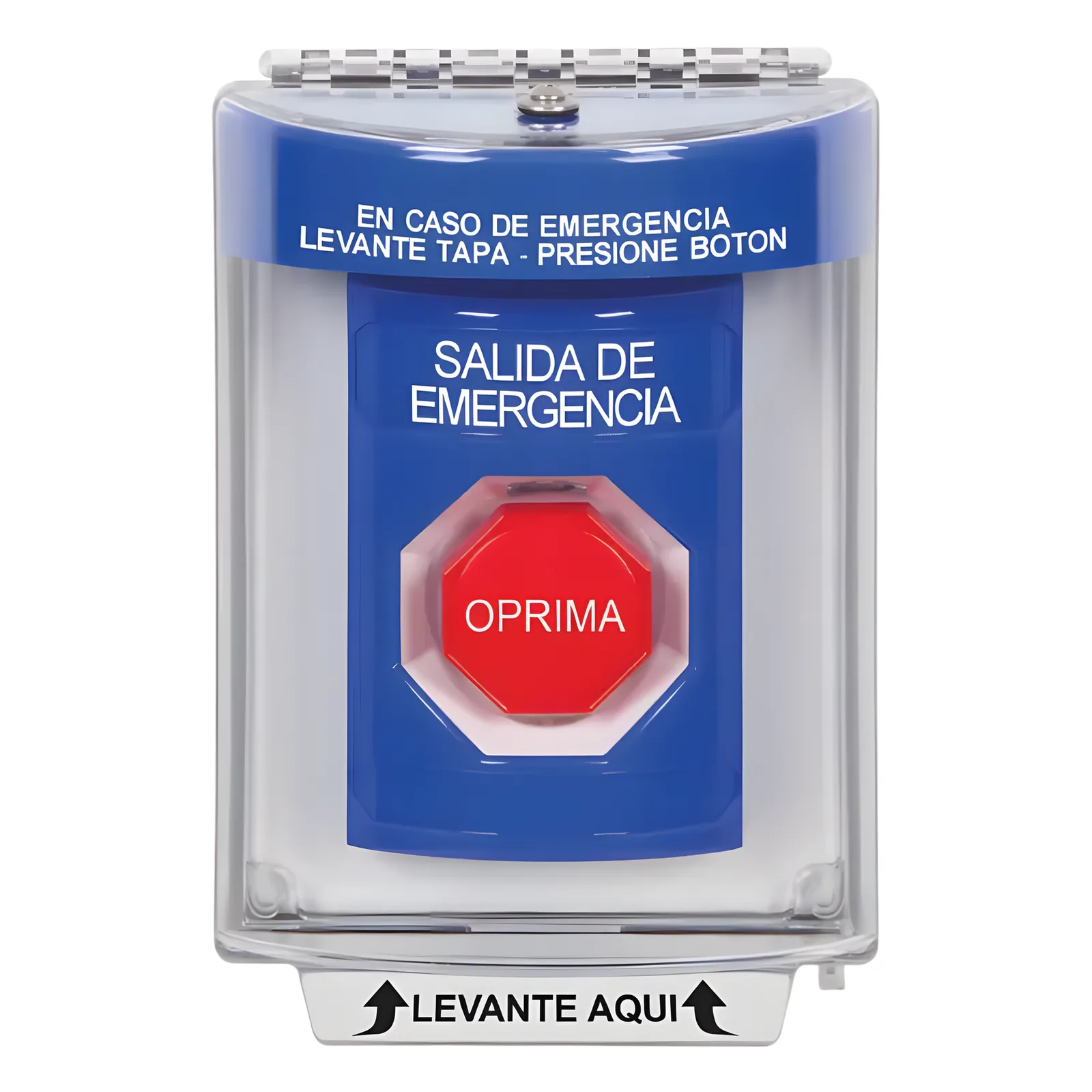 Botón Multipropósito, Salida De Emergencia, Reset Neumático, Sin Bocina , Texto En Español, Tapa De Policarbonato, 2 Relevadores forma C, Interior y Exterior