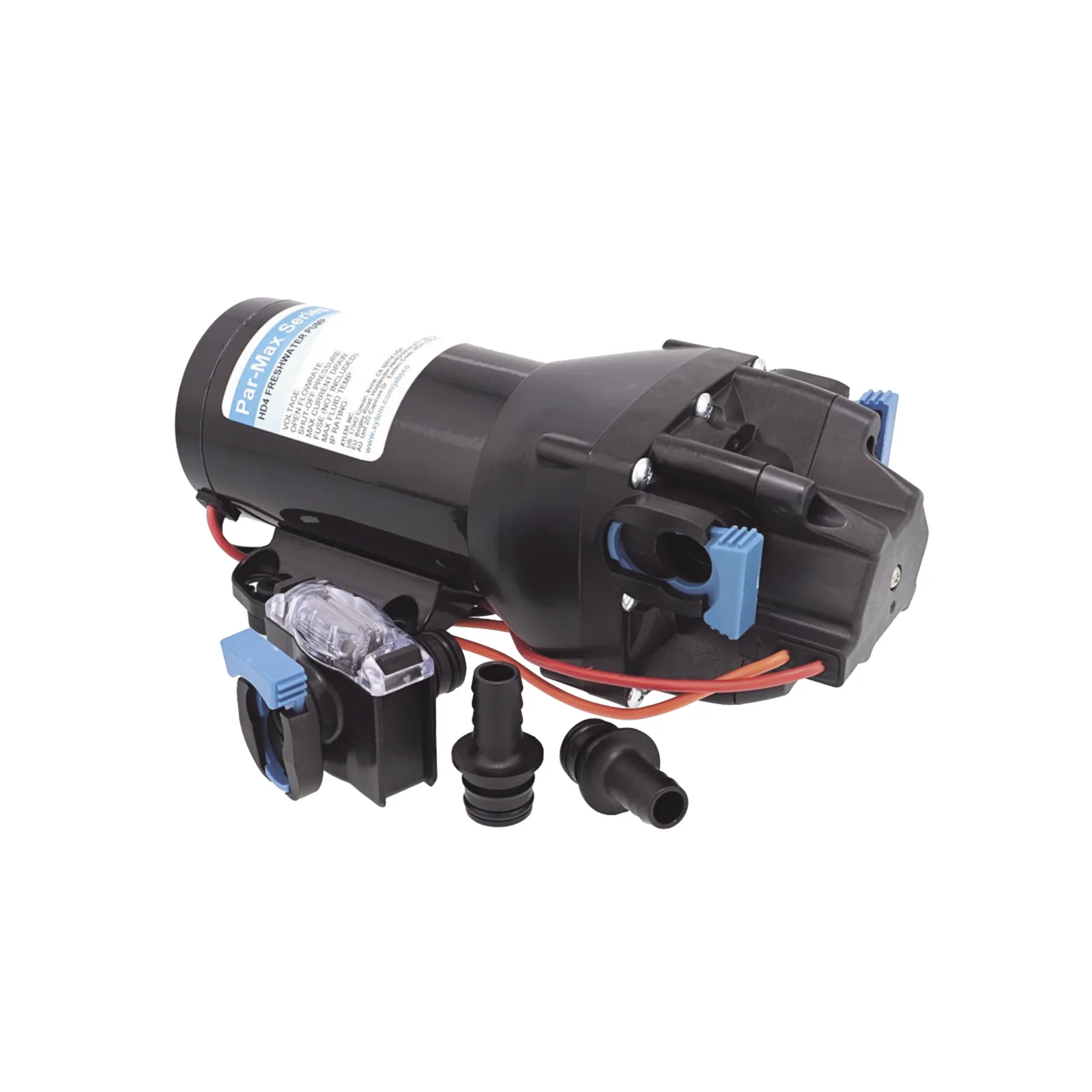 Bomba de Diafragma Marina PARMAX HD4 / 12V / 4 GPM (15.1 LPM) / 40 PSI (2.8 BAR) / Autocebante / IPX6 / Acero Inoxidable / Bypass Interno