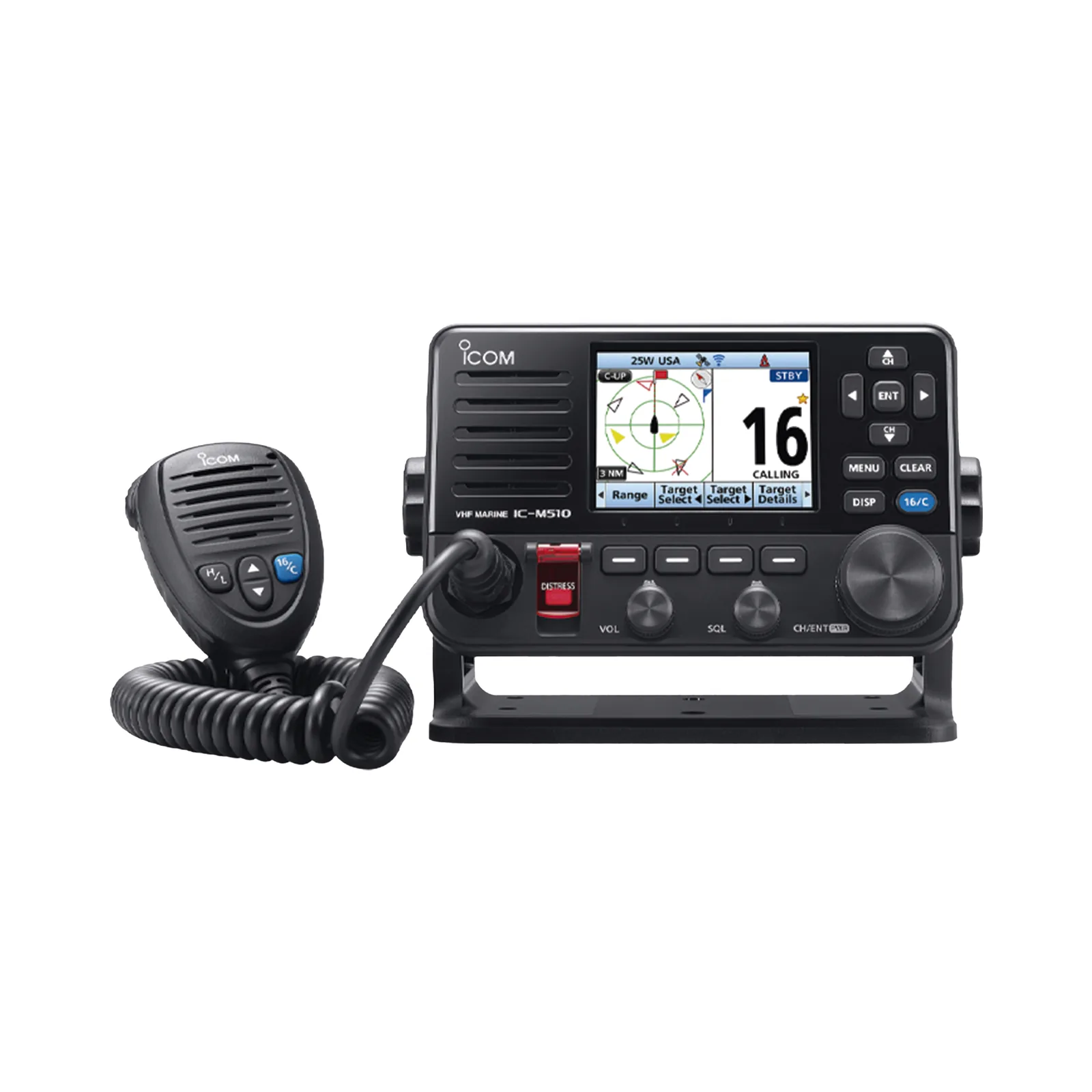 Radio móvil marino VHF clase D, con pantalla a color de 3.5" con conector puerto NMEA 2000