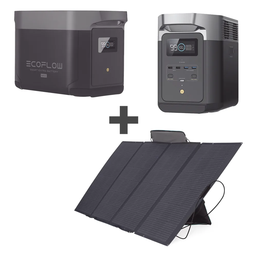 Kit de Estación de Energía Portátil 2048Wh + Batería Externa 2048Wh + Panel Solar Flexible 400W (4096Wh Totales)