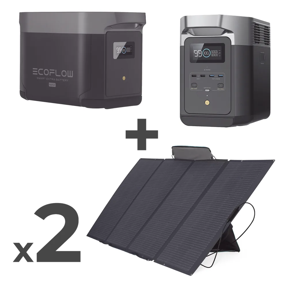 Kit de Estación de Energía Portátil 2048Wh + Batería Externa 2048Wh + 2 Paneles Solares Flexibles 400W (4096Wh, 800W Totales)