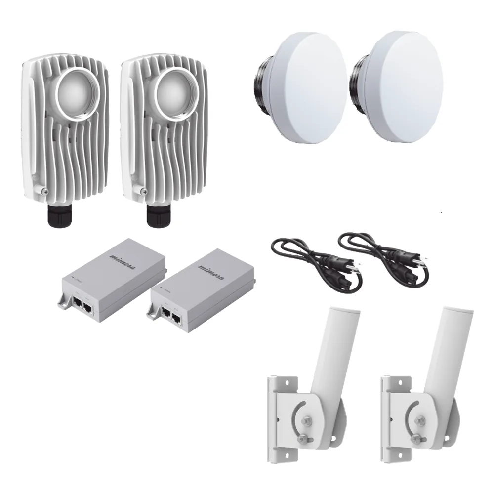 Kit de 2 radios C6X con 2 antenas de (12 dBi), rango de frecuencia extendida (4.9 a 6.4 GHz), incluye inyector POE, cable de alimentación y 2 FLEXIMOUNT-XL para alineación