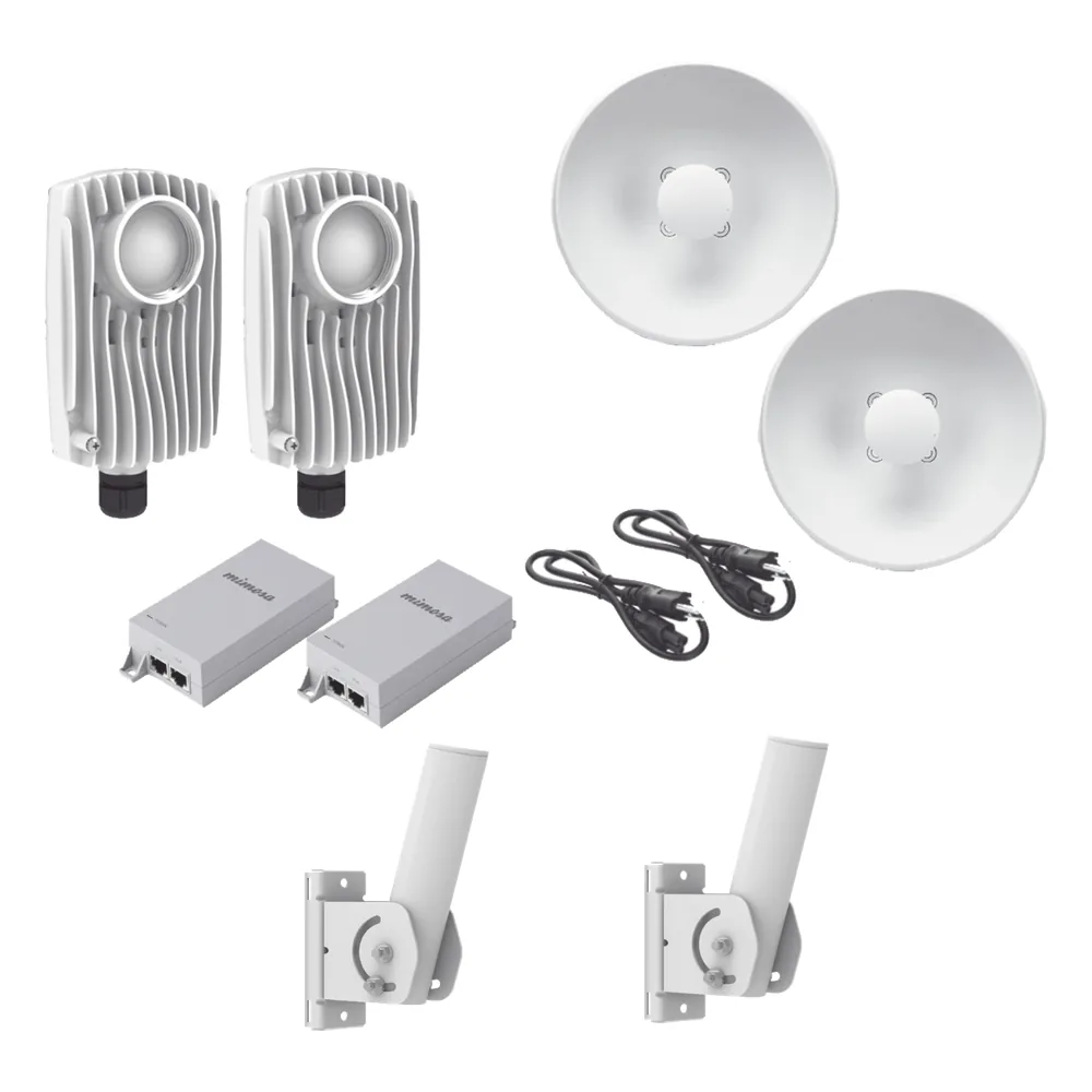 Kit de 2 radios C6X con 2 antenas de (25 dBi), rango de frecuencia extendida (5.1 a 6.4 GHz), incluye inyector POE, cable de alimentación y 2 FLEXIMOUNT-XL para alineación