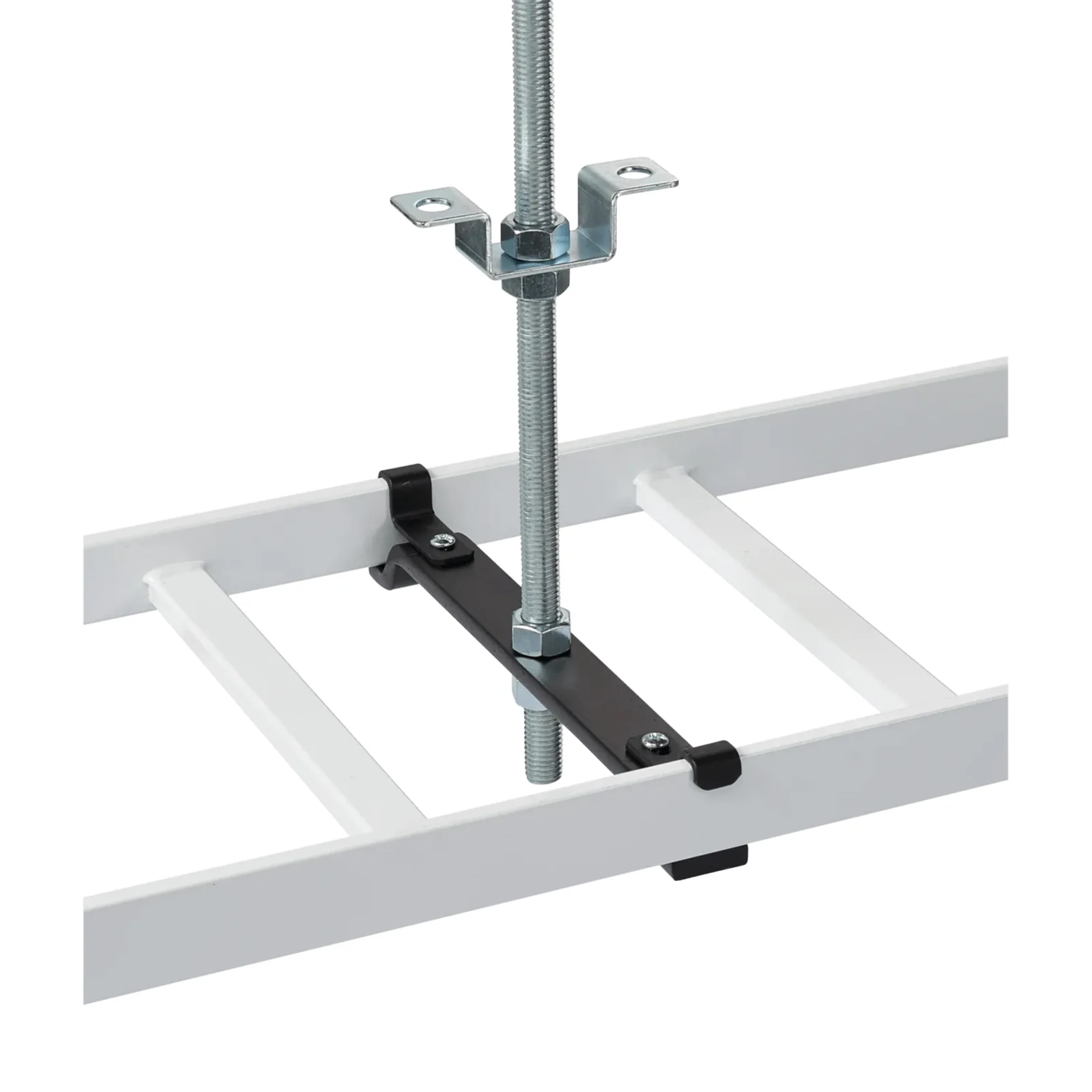 Kit de Soporte Central para escalerilla con Ajuste 12.00 pulgadas de Acero Color Negro / Incluye Varilla Roscada y Brackets / Para instalacion a Techo
