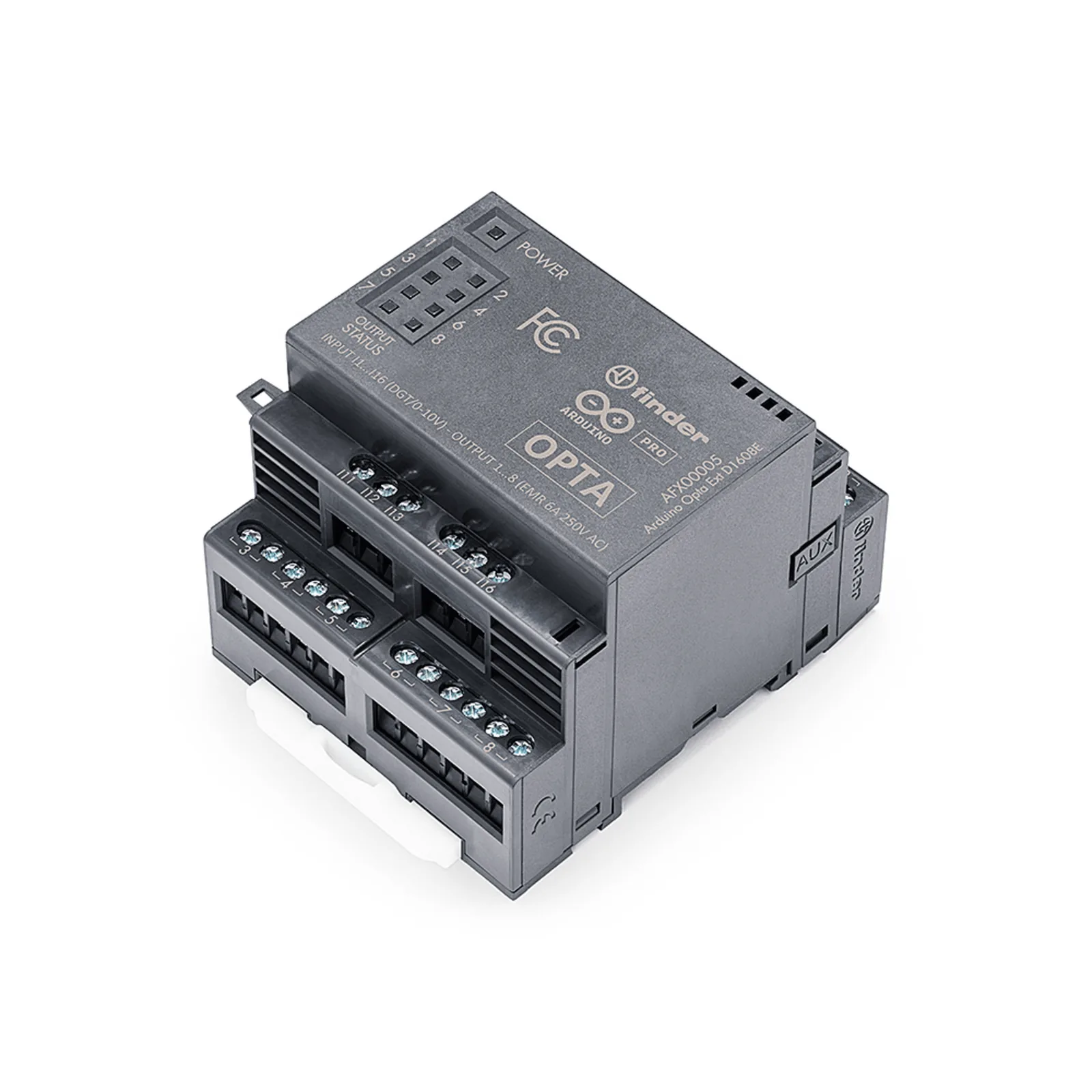 Expansión Digital Arduino Opta® / 16 Entradas Programables / 8 Relés / Electromecánicos 6A 250VAC o Estado Sólido 3A 24VDC / IP20 / Hasta 5 Módulos en Cadena / Compatible Arduino IDE y PLC IDE