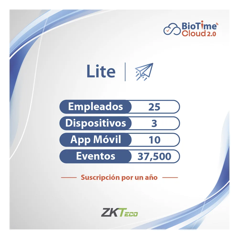 LICENCIA lite de BIOTIME CLOUD 2.0 / 25 USUARIOS / 3 DISPOSITIVOS (Licencia Anual)