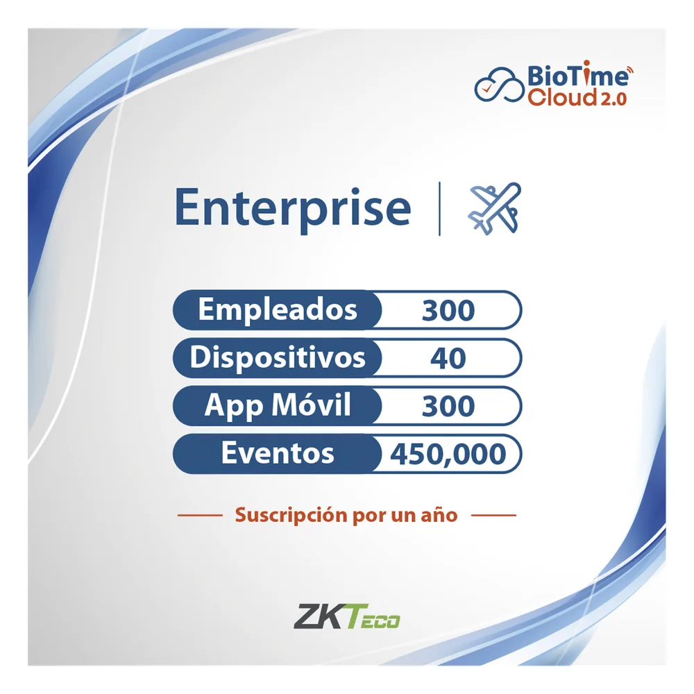 LICENCIA ENTERPRISE BIOTIME CLOUD 2.0 / 300 USUARIOS / 40 DISPOSITIVOS (Licencia Anual)