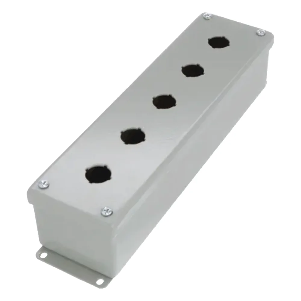 Gabinete Tipo Pushbutton, De 5 Botones de 22.5 mm, NEMA 12, IP65, de 317 x 83 x 70 mm, de Acero, Color Gris