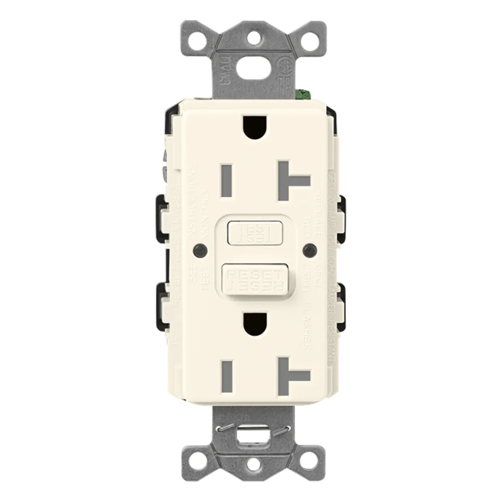 Contacto GFCI Claro 15 A/125 V con autoprueba y protección contra manipulación, color biscuit
