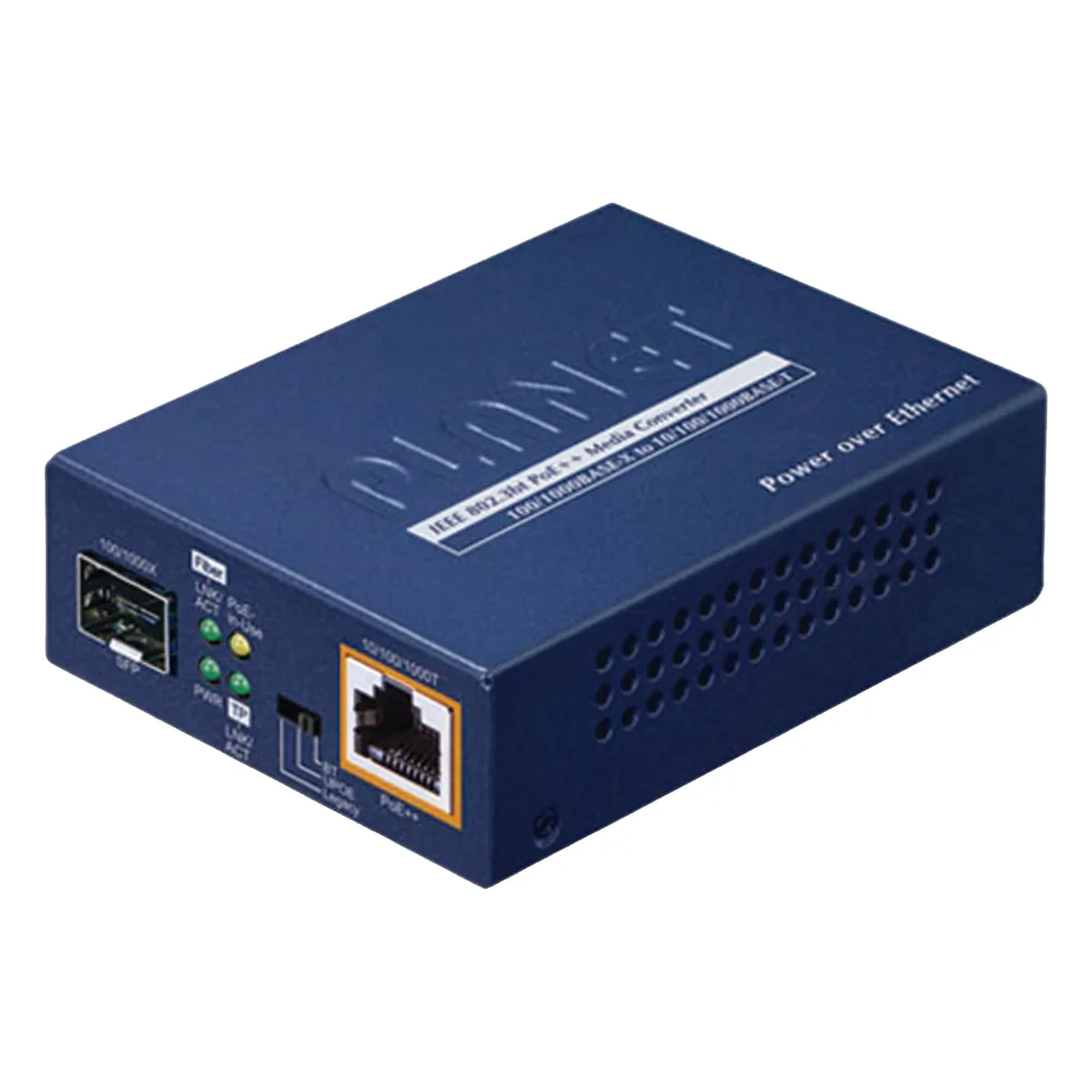 Convertidor de medios PoE++ 100/1000BASE-X SFP a 10/100/1000BASE-T 802.3bt (95 Watts)