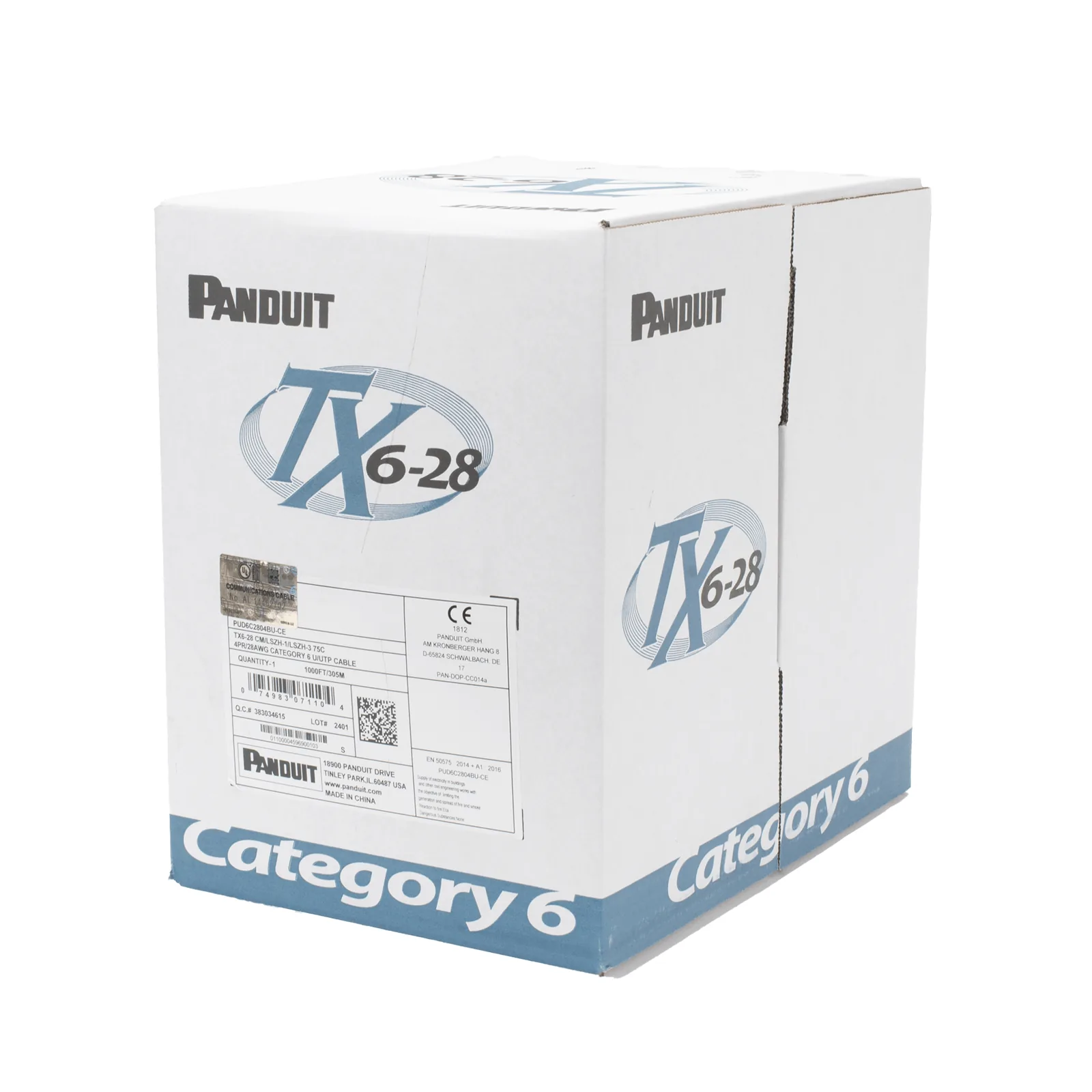 Bobina de Cable UTP 305 Metros (1000 Pies) de Cobre TX6-28™, Gris, Categoría 6, Diámetro Reducido (28 AWG), CM/LSZH, de 4 Pares
