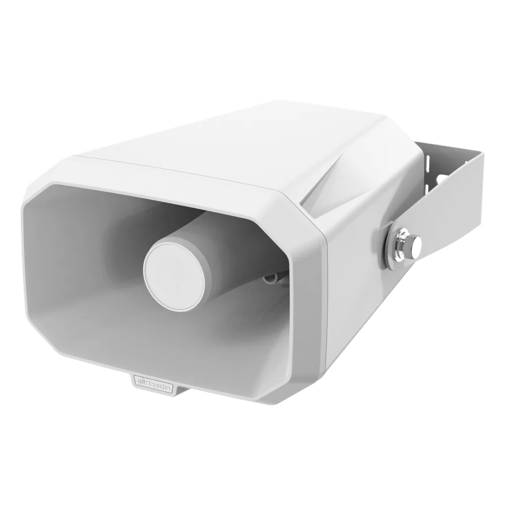Altavoz IP Tipo Corneta / 10W / PoE+ / E/S de Alarma / Para integración con sistema Hanwha / IP66 / SIP, IPv4, HTTP, DNS, NTP, TCP, UDP, ARP.