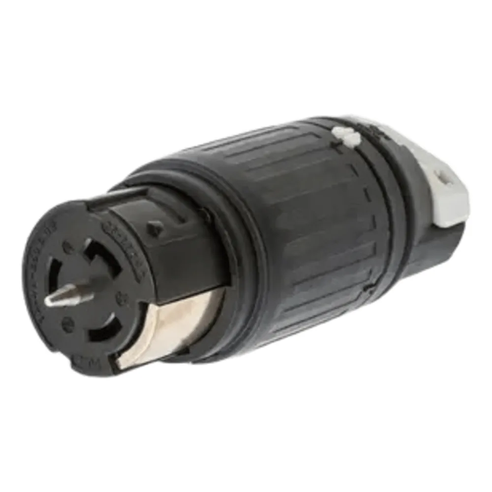 Conector Industrial de Bloqueo / 50A 3-Fases Delta 250V CA / 3-Polos 4-Hilos/ Conector Hembra / Color Negro y Blanco