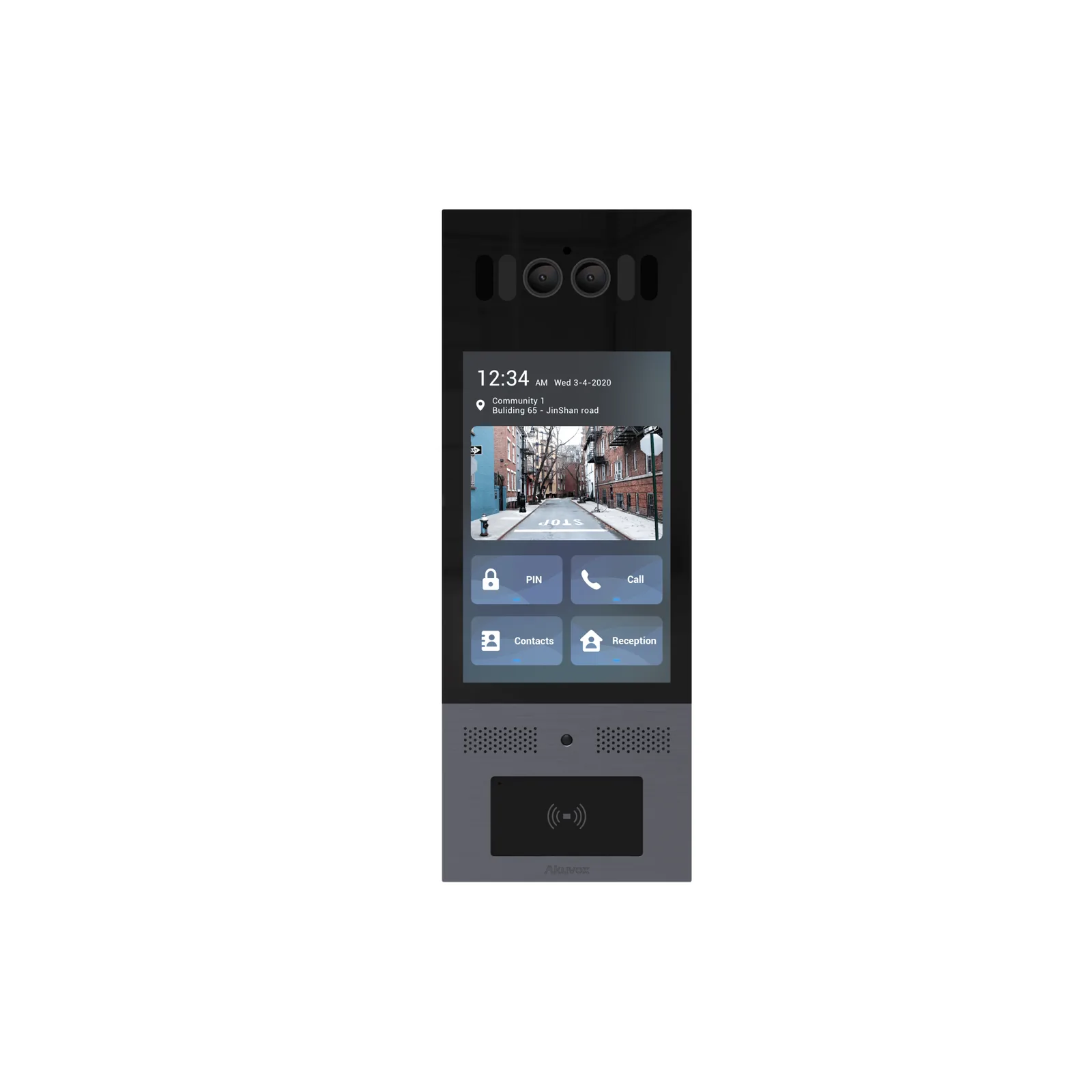 Frente de Calle Antivandálico IK10 / Incluye montaje / Administración 100% en la Nube / Notificación a APP / Llamada Telefónica / ANDROID / SIP / ONVIF /Reconocimiento Facial / QR y PIN para Visitas / IP66 / Bluetooth / NFC