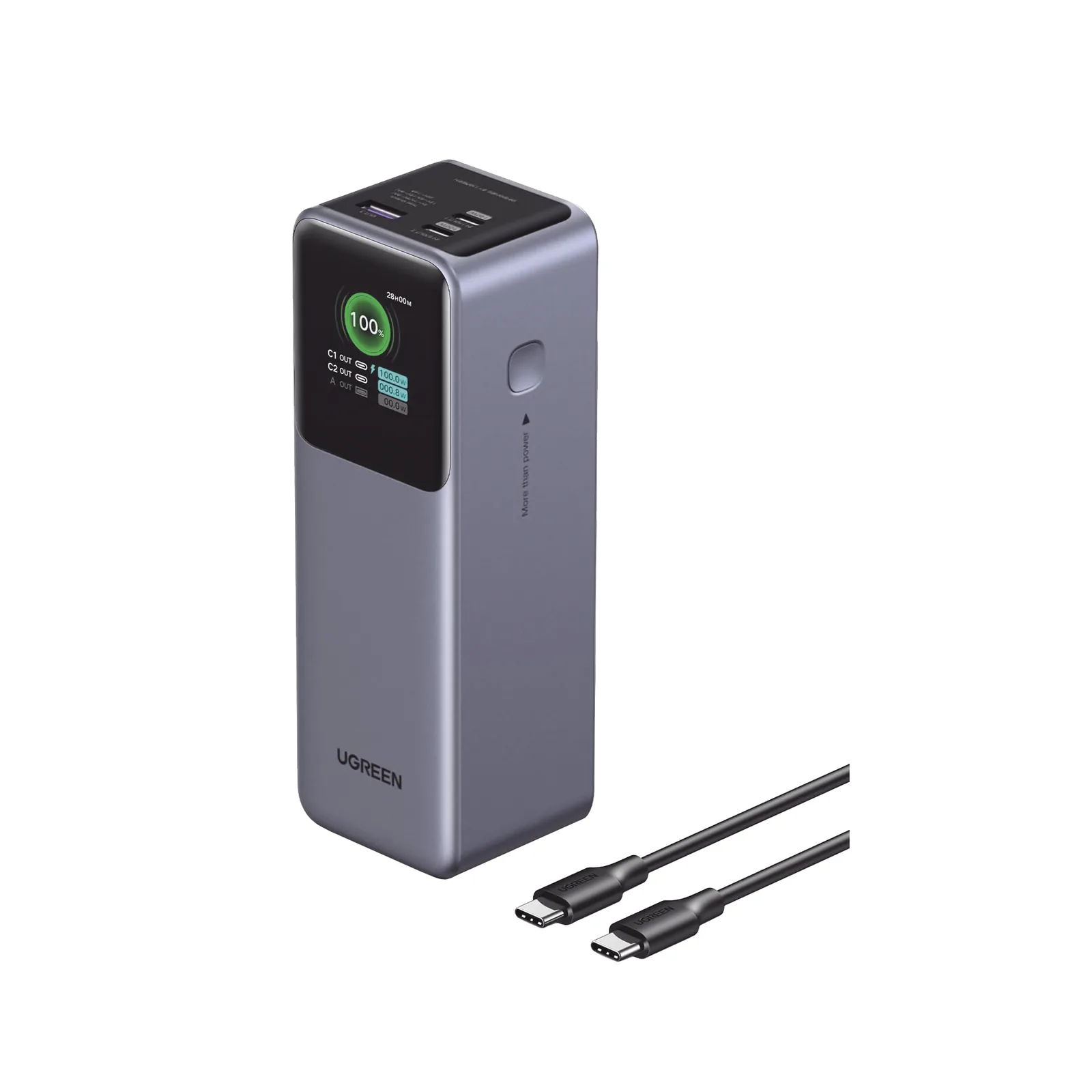 Power Bank de 25000mAh | 3 Salidas 200W Max. | USB-A + 2 USB-C | PD 3.0, QC3.0 | FCP | SCP | Pantalla Inteligente | Carcasa Ignifuga | Color Gris | Incluye Cable USB de 50cm | Carga tu Laptop de Manera Segura.