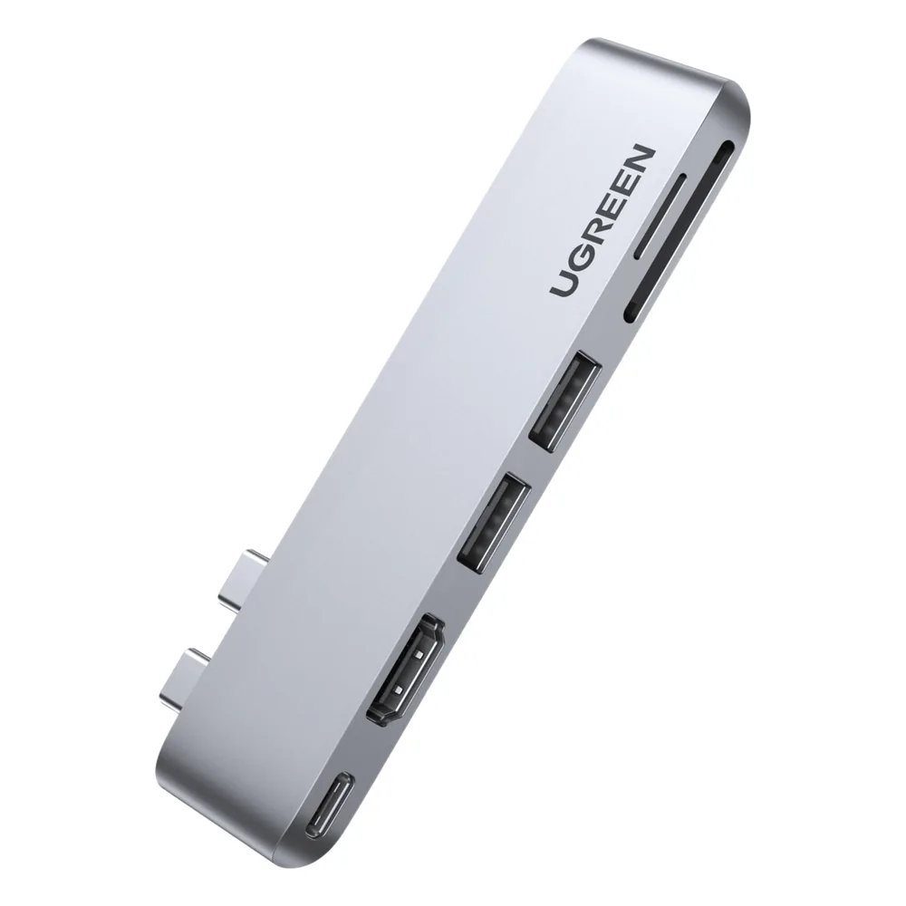 Hub USB-C 6 en 1 / 2xUSB-A 3.0 (5Gbps) / HDMI 4K@30Hz / Puerto PD 100W / Lector SD+MicroSD / Aluminio / Compatible Thunderbolt 3 / Compacto 110x29x8.5mm