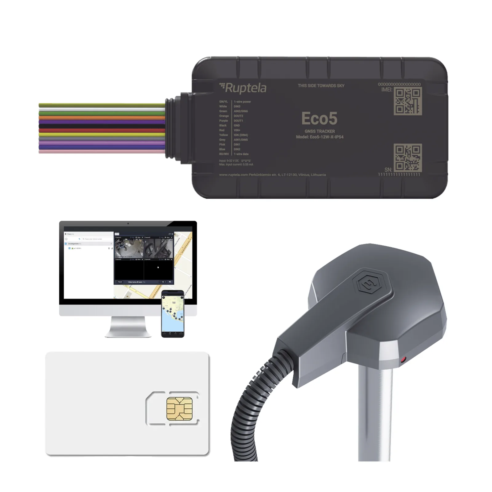 KIT Dispositivo de Rastreo Vehicular/ Sensor nivel de combustible cableado / Conectividad LTE Cat1 y LTE-M / BLE 5.0 / GNSS U-blox / Carcasa IP54 / Batería Interna de Respaldo / Detecta Interferencias / Incluye: EPCOMGPSCODE, TD6001000 y SIM500MB2Y