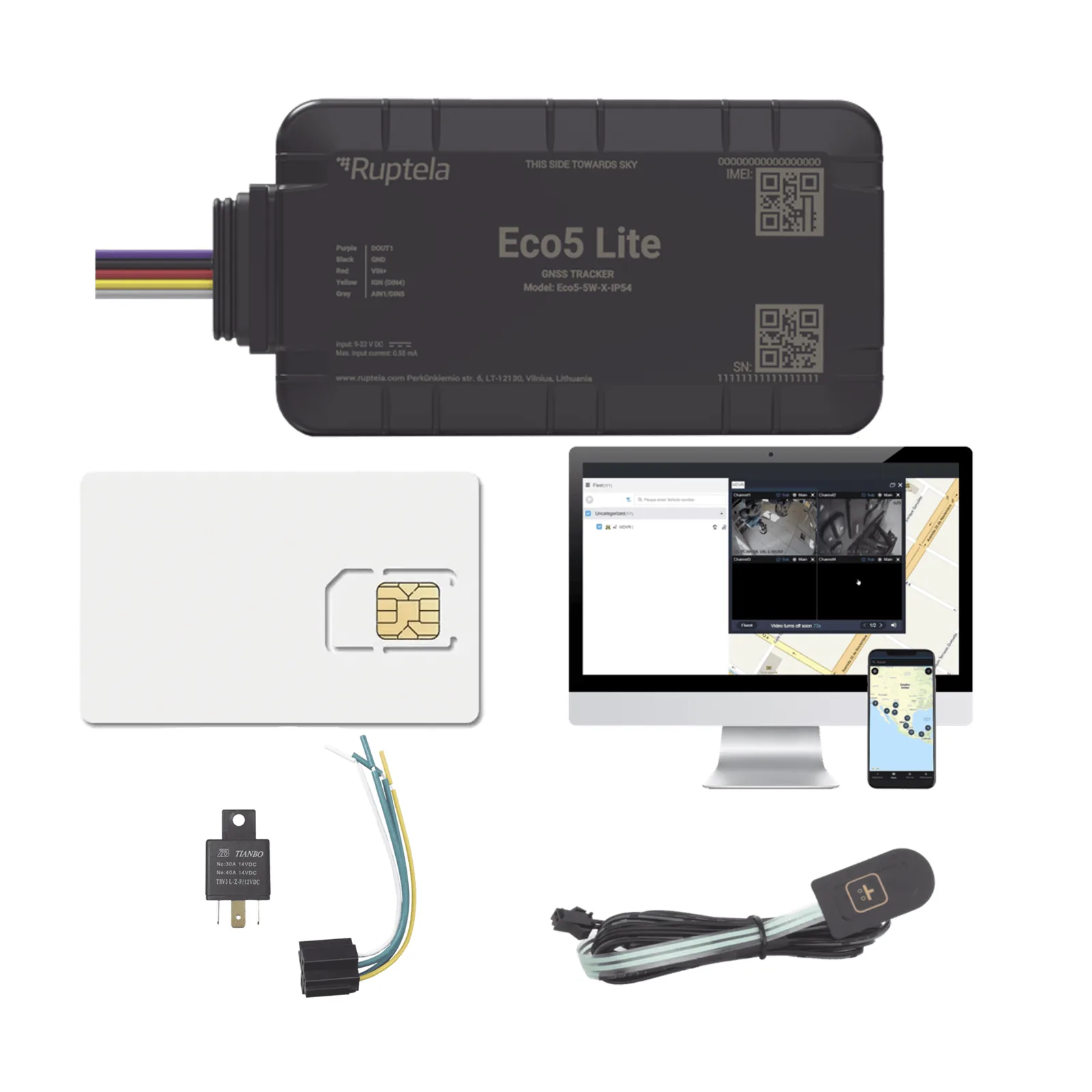 Rastreador Vehicular y Monitoreo de Flota / BLE 5.0 y GNSS / LTE CAT1 y LTE-M con Respaldo 2G / GNSS U-blox / MiKado IP54 / -20 °C a +40 °C / Acelerómetro de 3 Ejes / Suministro 9-32 V / Batería Interna