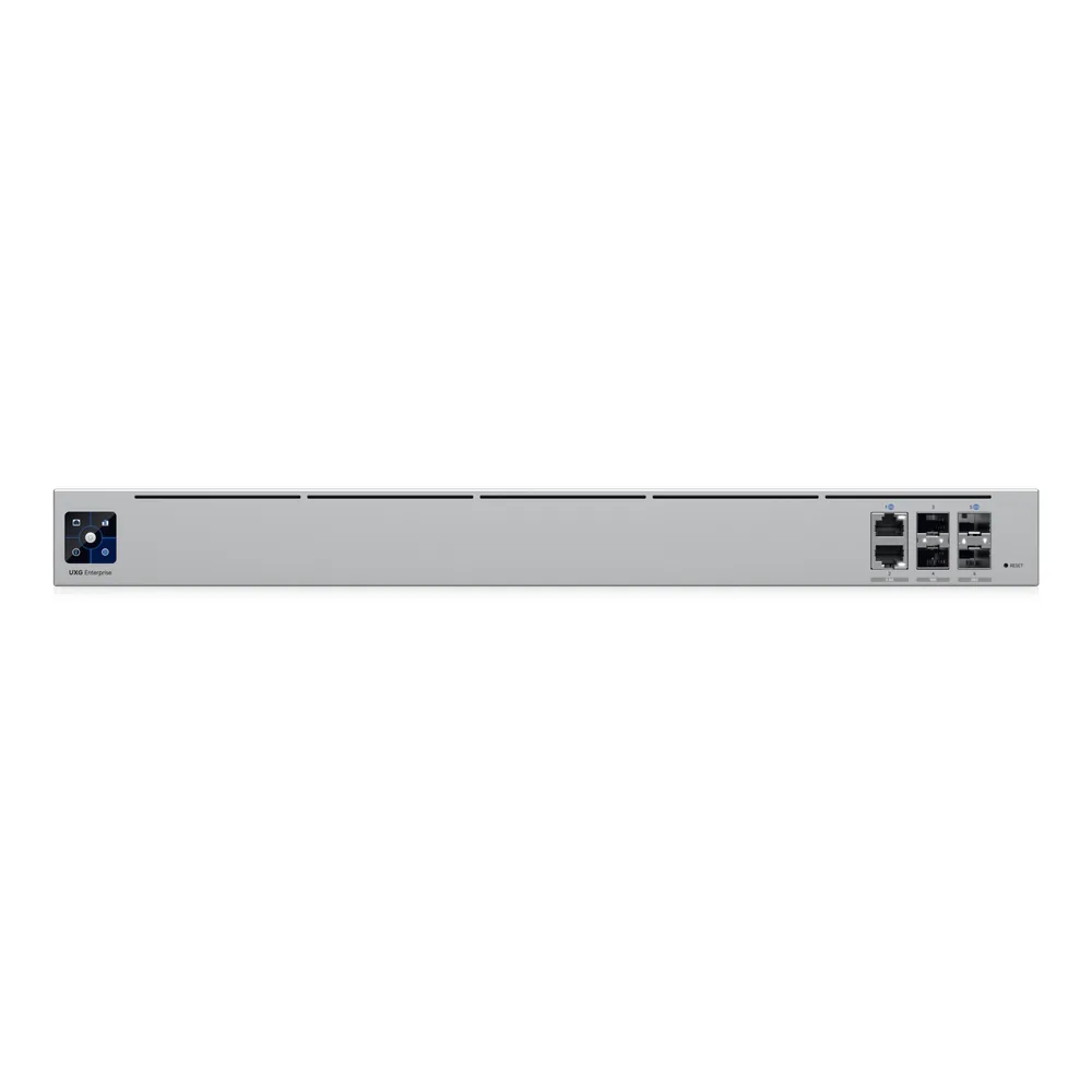 UniFi Enterpirse Router Empresarial de Alto Rendimiento / 12.5 Gbps IDS/IPS / Firewall de Capas Aplicativa / 5 Puertos WAN Máx. (1x25G SFP28, 1x2.5 GbE RJ45) / Conexión VPN Avanzada / Redundancia PSU Hot-Swappable / Montaje en Rack 1U