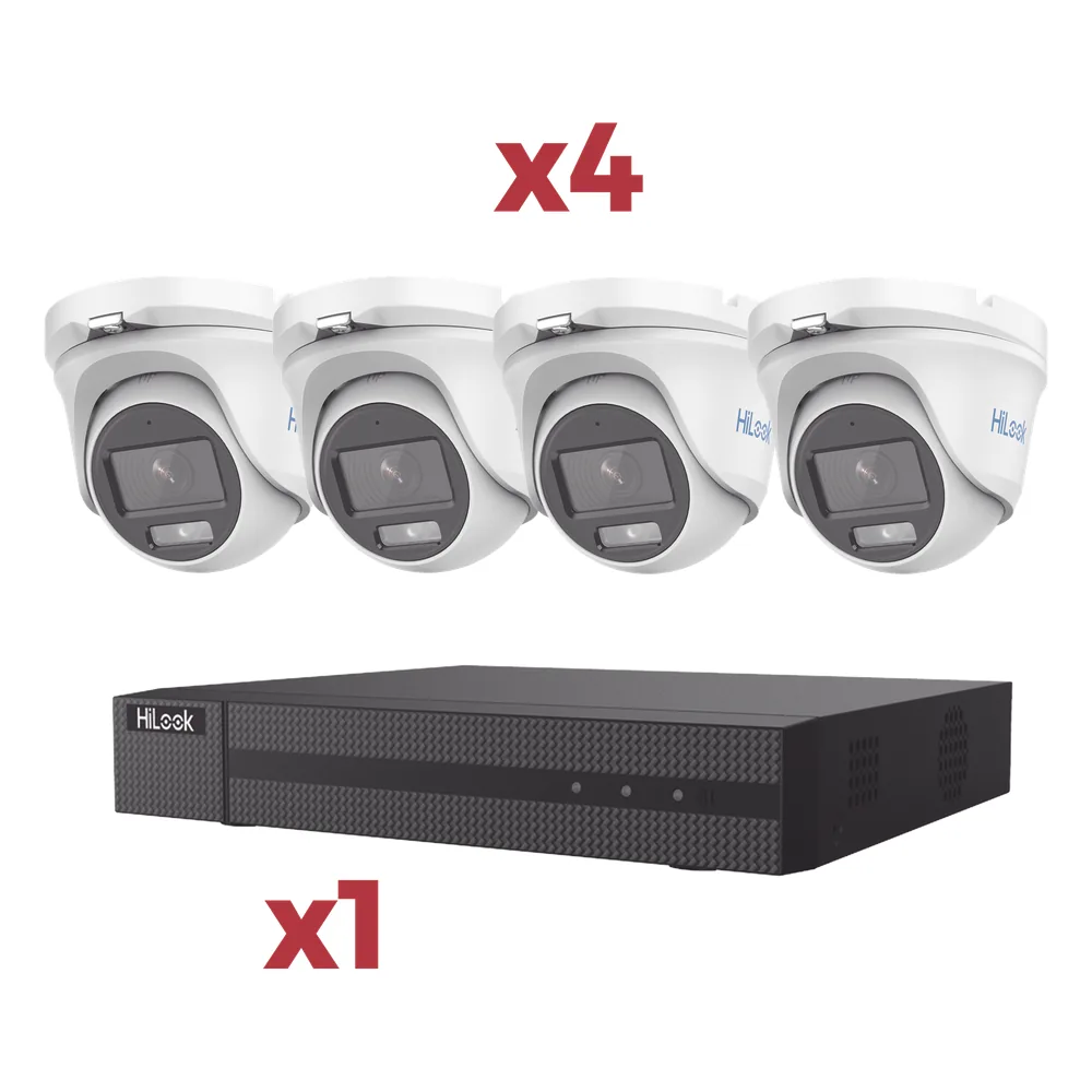 [Kit] DVR 4 Canales TurboHD + 1 Canal IP / 2 Megapixel (1080pLite) / AcuSense Lite / Audio por coaxitron / 1 Bahia de disco duro / 4 Cámaras Metalicas / 2 Megapixel tipo turret / ColorVu Lite + Microfono Integrado