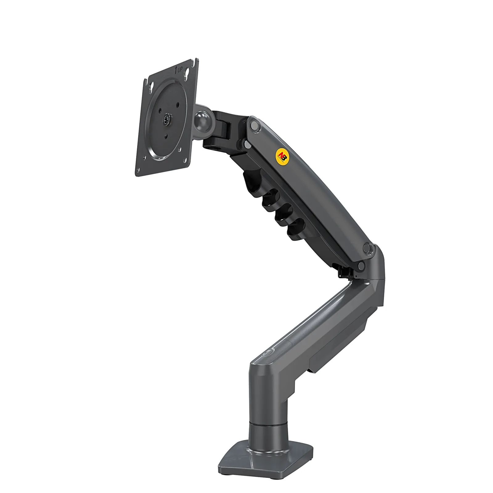 Brazo Ajustable para Monitor Ergonómico / Compatible con Monitores de 17" - 30" / Capacidad de Peso hasta 9 kg / Rotación 360° / Inclinación +85° a -30° / Giro 180° / Ajuste de Resorte de Gas / Color Gris