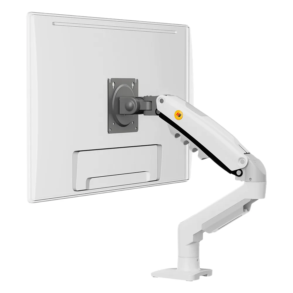 Brazo Ajustable para Monitor Ergonómico / Compatible con Monitores de 17" - 30" / Capacidad de Peso hasta 9 kg / Rotación 360° / Inclinación +85° a -30° / Giro 180° / Ajuste de Resorte de Gas / Color Blanco