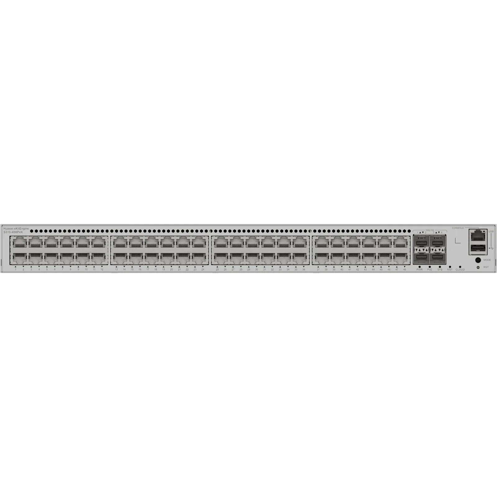 Switch Core/Distribución eKit Administrable / Capa 3 / 48 puertos Gigabit PoE+ + 4 SFP+ / PoE Perpetuo / PoE Budget 849 W / Sin Licenciamiento