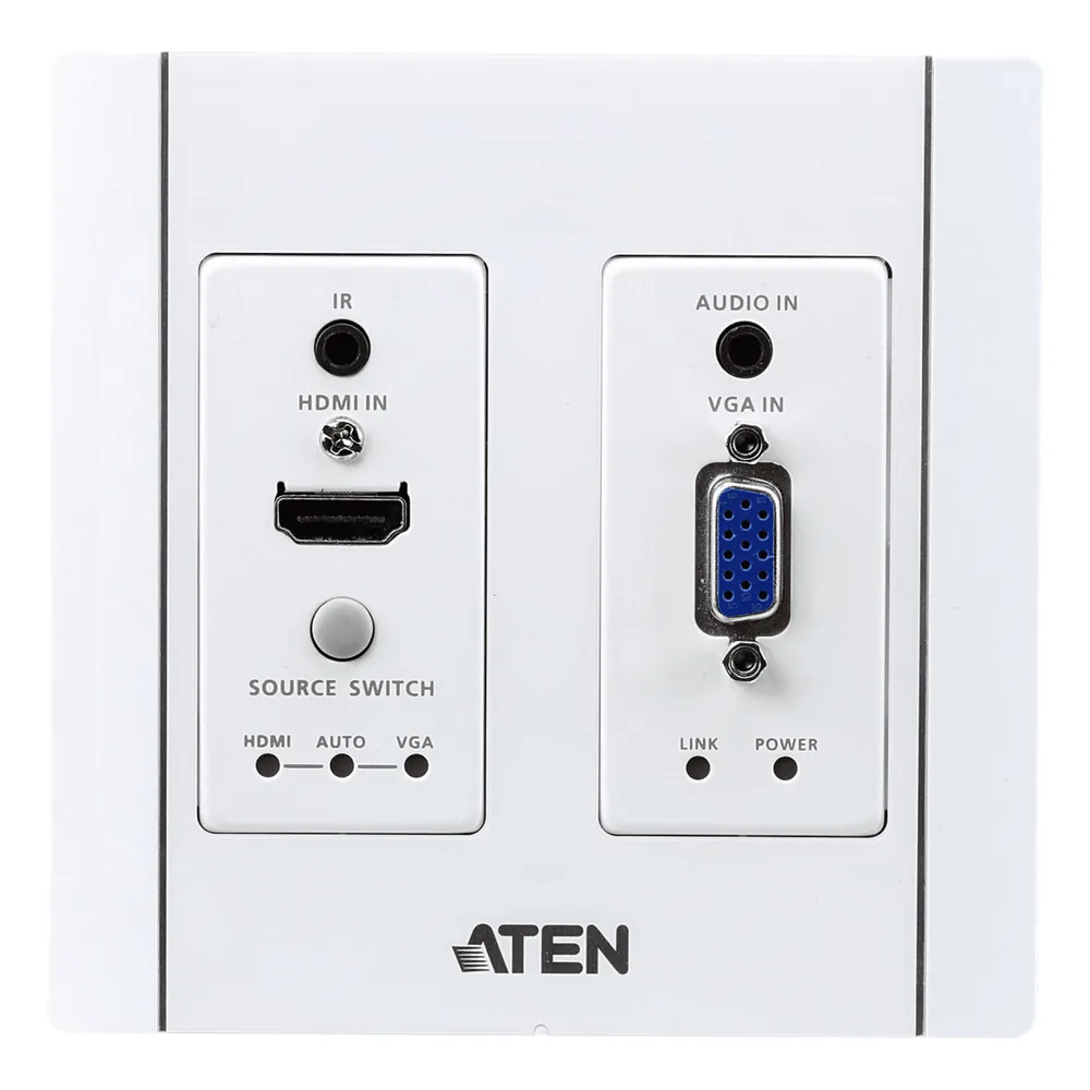 Transmisor HDBaseT | HDMI y VGA | Placa de Pared US / PoH (4K a 100 m) | (HDBaseT Class A) (PoH PD)