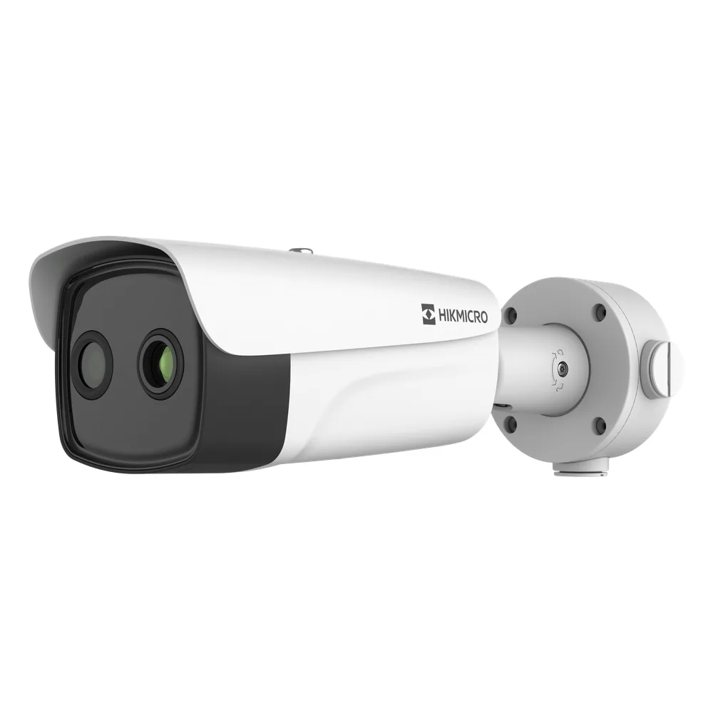 (HIKMICRO) Bala IP Bi-Espectral / Térmica 25 mm (384 X 288 ) / Óptico 12.4 mm (4 Megapixel) / 100 mts IR / IP67 / PoE / VCA 3.0 / NEMA 4X / Termométrica / Detección de Temperatura y Fuego / Micro SD