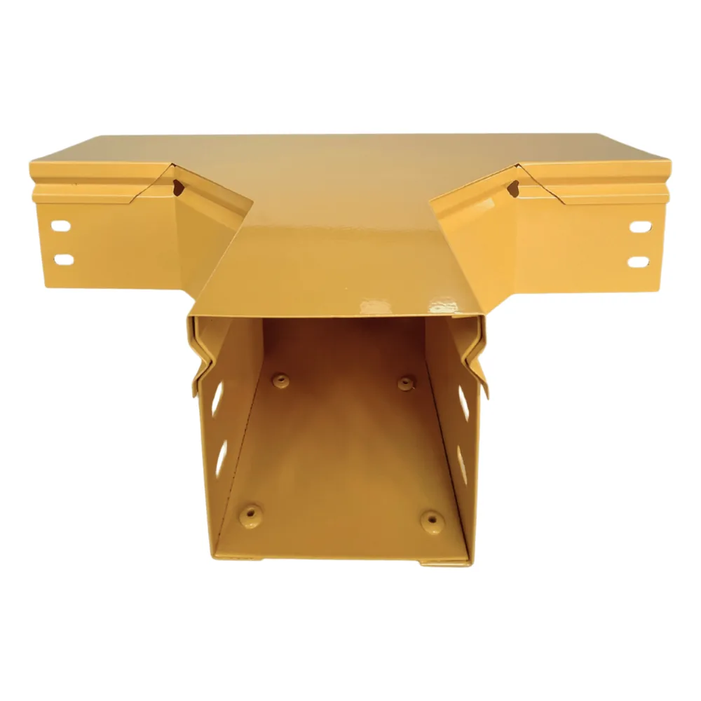 CHFIBER T Horizontal de Aluminio para Fibra Óptica, 4" de Peralte, 4" de Ancho y Radio de 8", con Pintura Epóxica Amarilla, Incluye Tapa, un Par de Coples y Tornillería