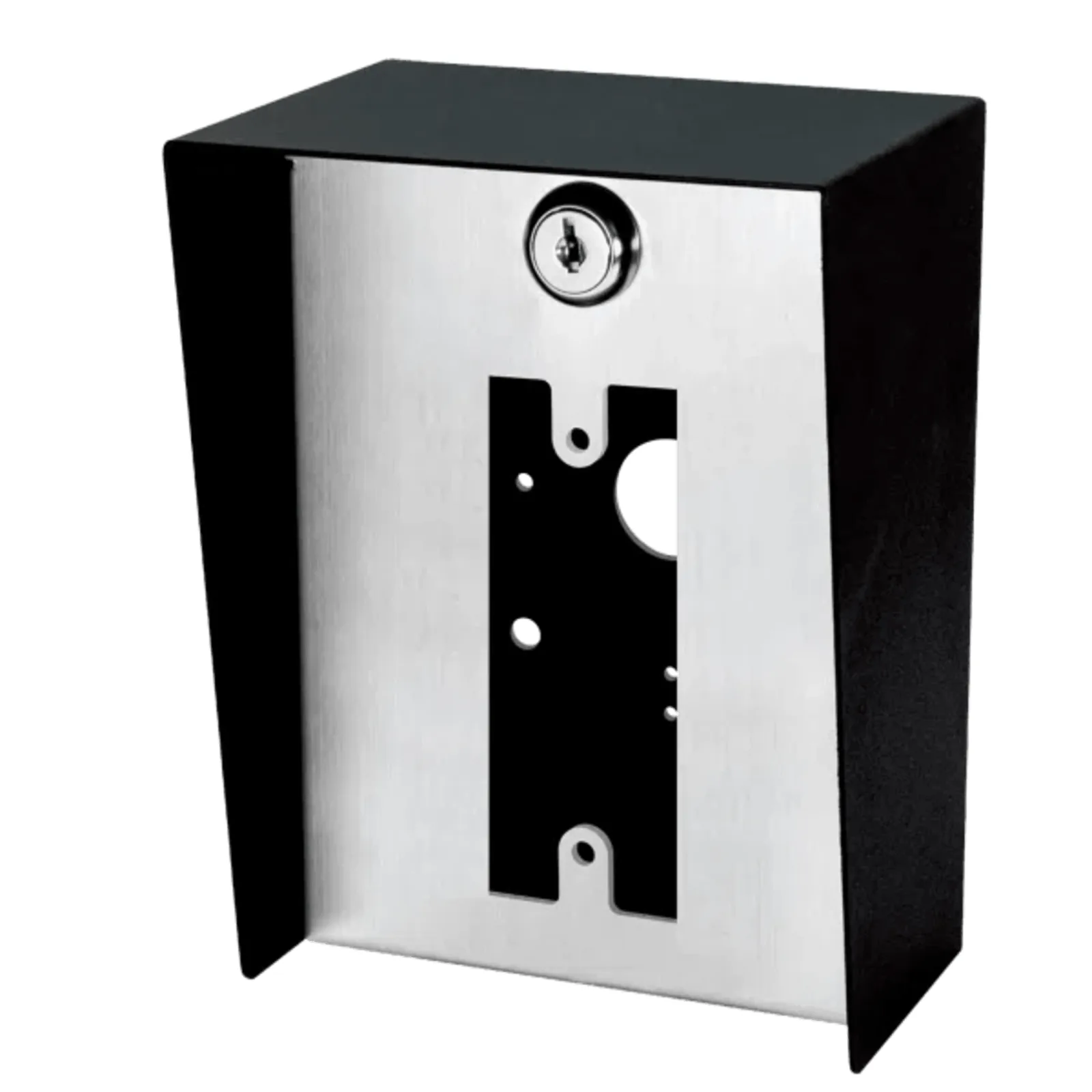 Gabinete para Montaje en Poste ENFORCER / Carcasa de Acero con Pintura en Polvo / Placa Frontal de Acero Inoxidable con Bisagra / IP65 Impermeable / Incluye Herrajes de Montaje y 2 Llaves / Compatible con Dispositivos de Formato Angosto y Ancha