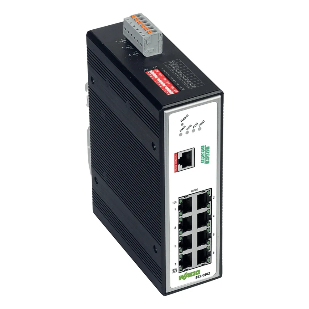 Switch Industrial Gestionable / 8 Puertos 100Base-TX / PROFINET Clase B / Alimentación 12-60V DC / IP30 / -40°C a +70°C / Gestión Web-SNMP / MRP / VLAN