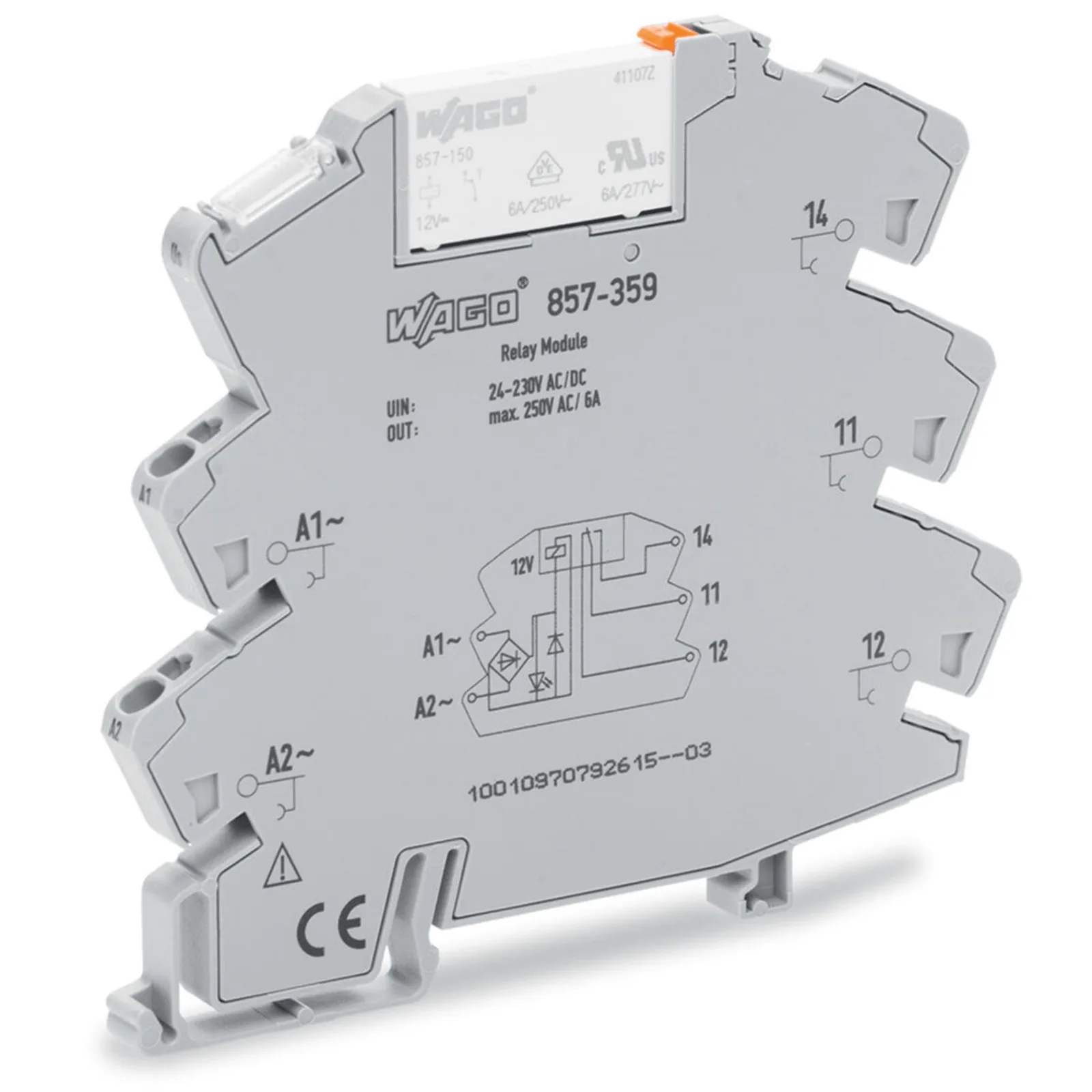 Módulo con Relé / 24-230V AC/DC / 1 Inversor / 6A Corriente Permanente / Push-in CAGE CLAMP® / LED Indicador / IP20 / Carril DIN-35