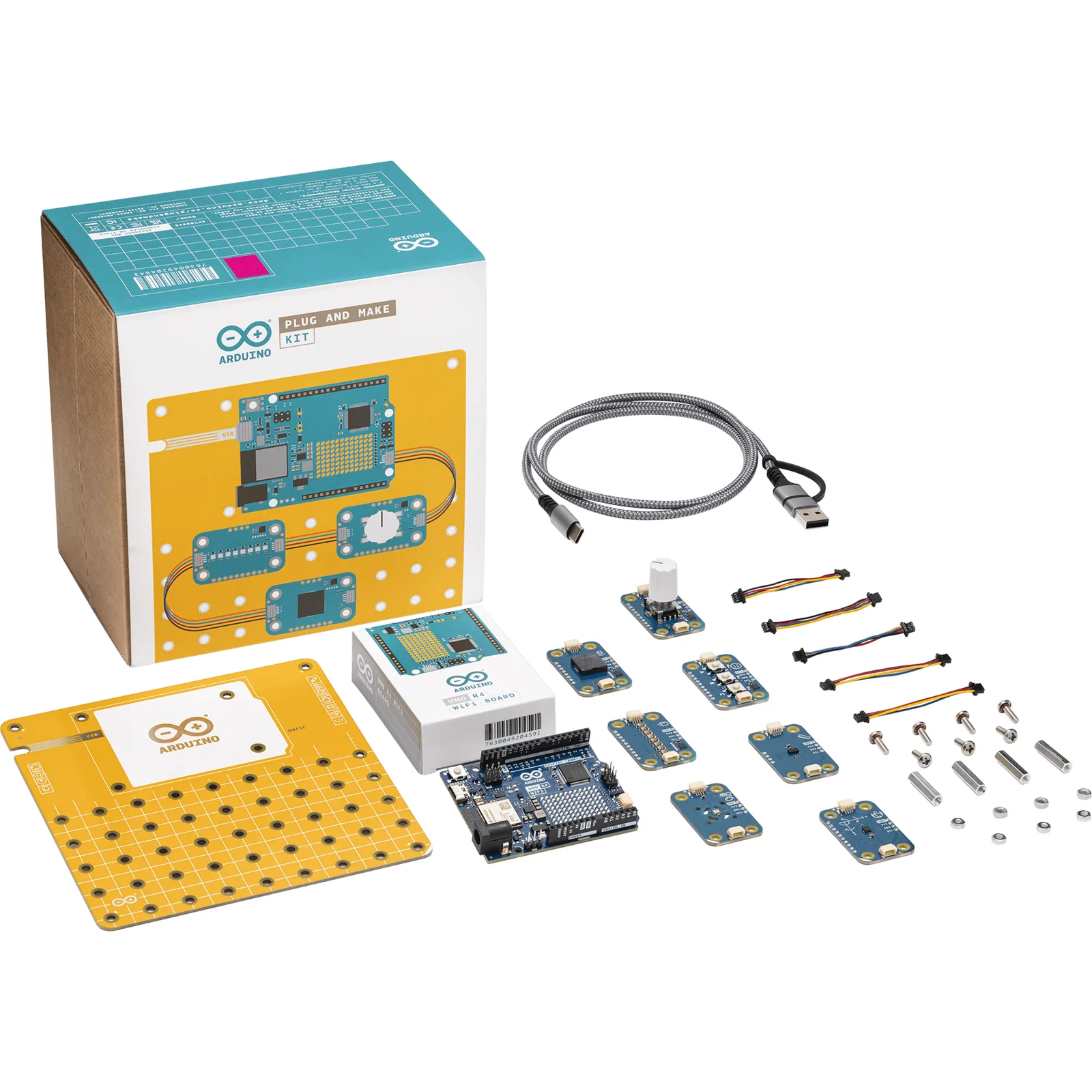 Kit Arduino Plug and Make / UNO R4 WiFi 48 MHz / 7 Modulino Nodes I2C Qwiic / Cloud IoT / Educación Maker / Solder-Free