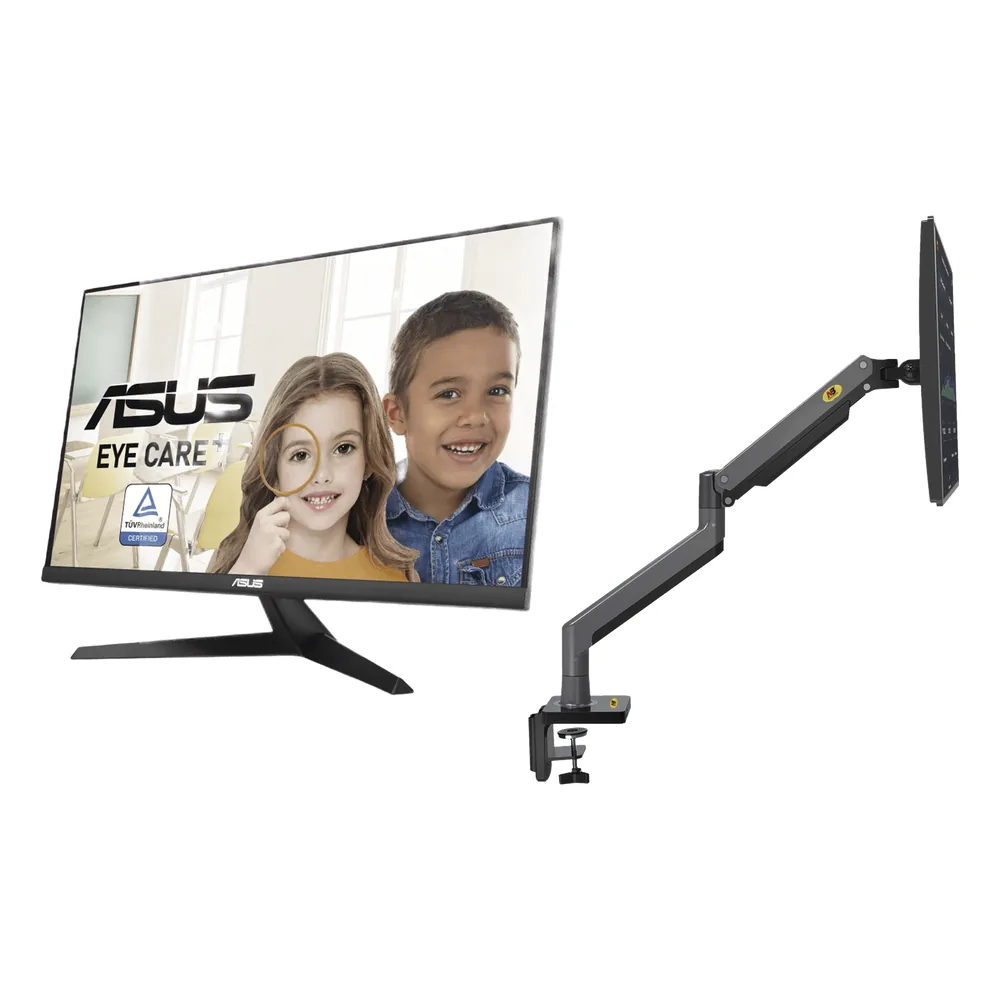 Kit de Montaje de Escritorio Articulado + Monitor Profesional Ultra Delgado 27” Full HD