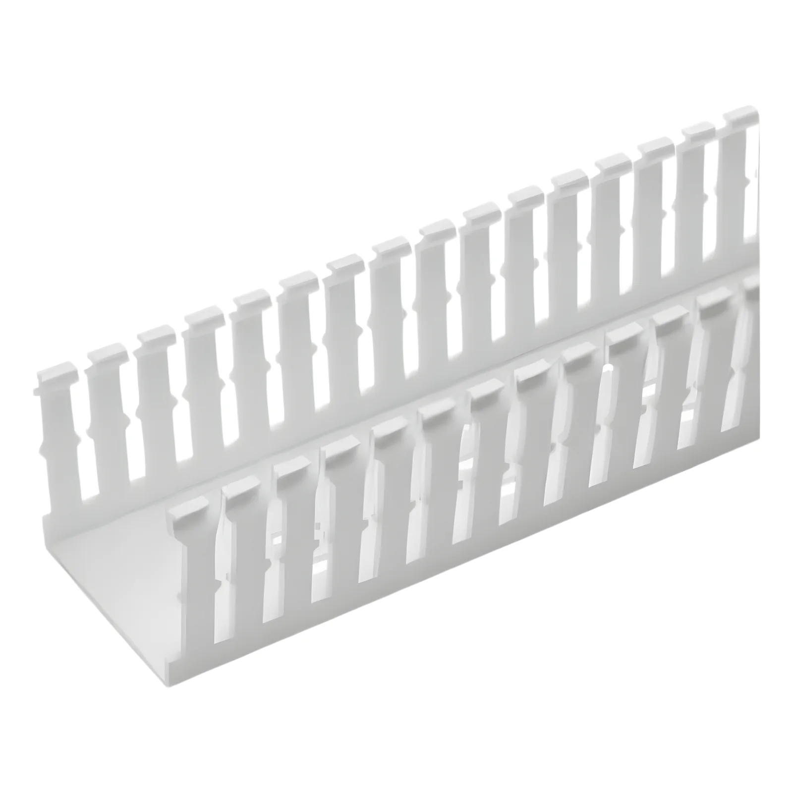 Canaleta Ranurada Angosta de PVC Sin tapa, Tipo F, 57.2 mm de Ancho, 53.8 mm de Alto y 1.8 m de Largo, Color Blanco