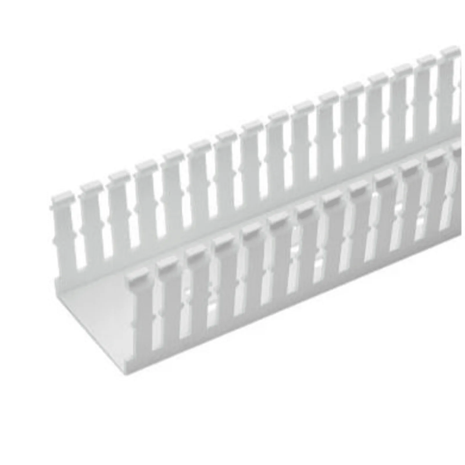 Canaleta Ranurada Angosta de PVC Sin tapa, Tipo F, 57.2 mm de Ancho, 79.8 mm de Alto y 1.8 m de Largo, Color Blanco