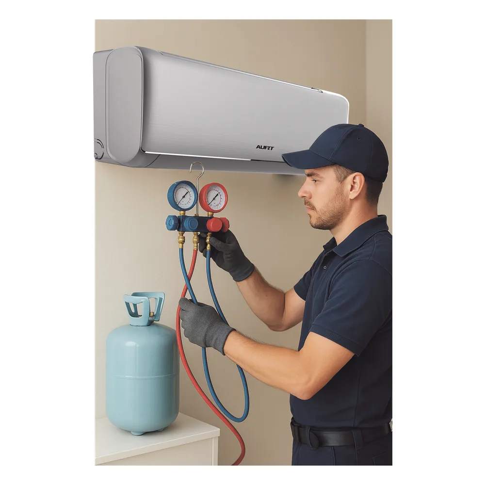 Servicio en Centro de laboratorio SYSCOM / Recarga de gas refrigerante / R32 / Minisplit AUFIT / Capacidad de 2 a 2.5 Toneladas