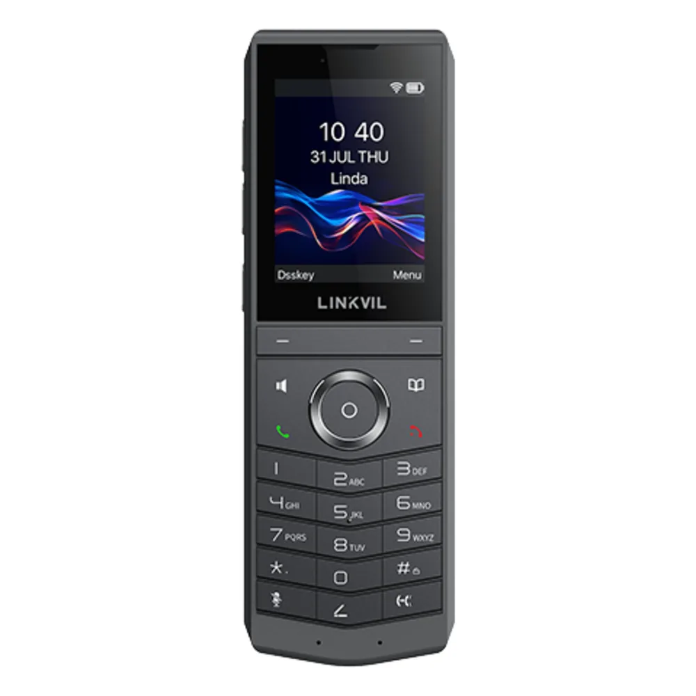 Teléfono IP Wi-Fi Portátil / Pantalla Color 2.4" 240x320 / Wi-Fi 6 Dual-Banda / Bluetooth 5.0 / Batería 3000mAh 13h Talk / Video H.264 4CIF / Resistencia Caídas 1.8m (5.9 ft) / Conferencia 6 Vías / USB Type-C
