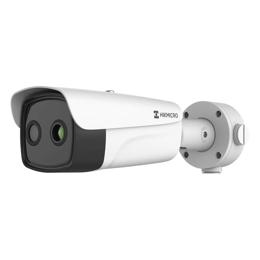 (Hikmicro) Bala IP Dual / Térmica 9.7 mm (384 X 288 ) / Óptico 4 mm (4 Megapixel) / 40 mts IR / IP66 / PoE / Termométrica / Detección de Temperatura / MicroSD
