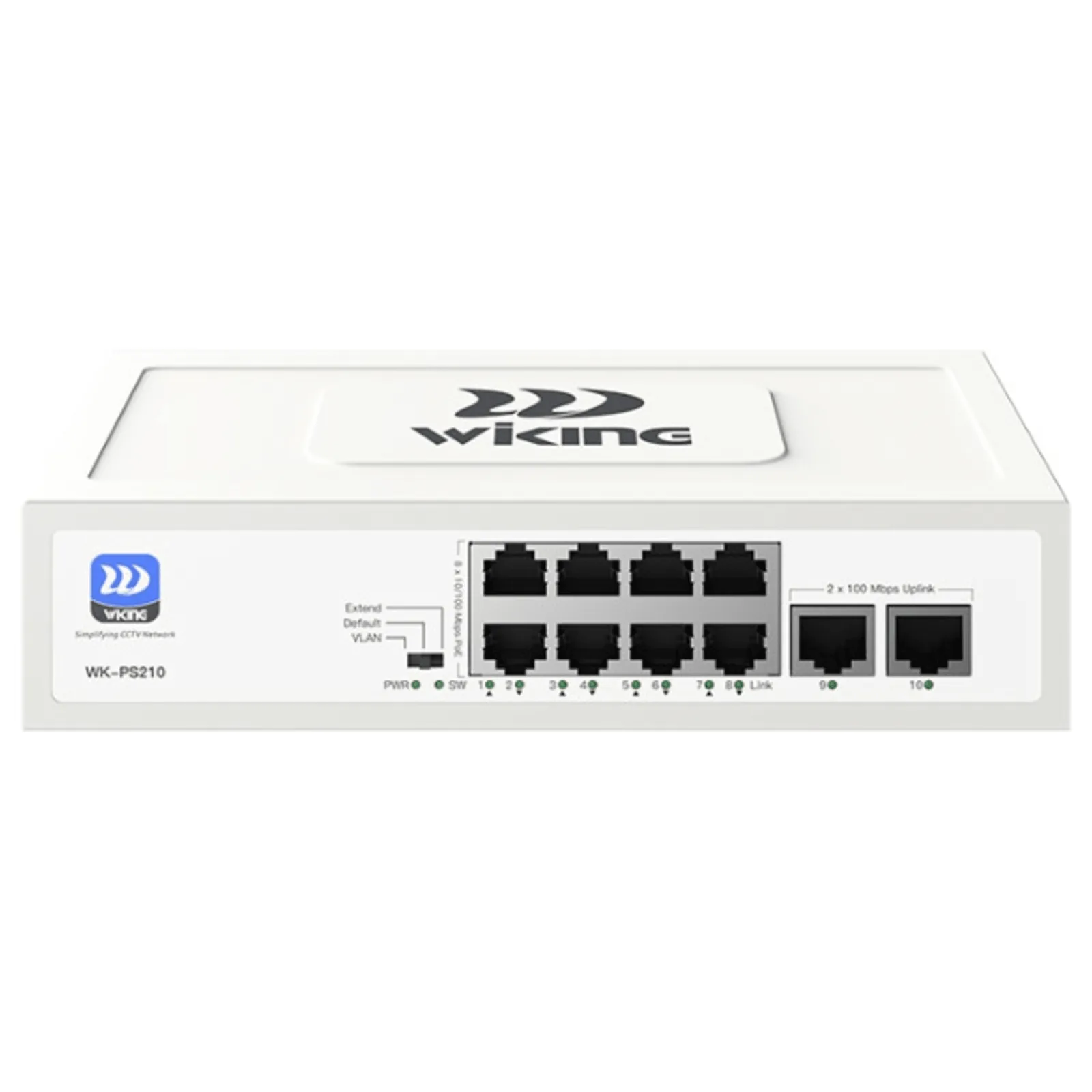 Switch no administrable PoE / Con 8 puertos 10/100 Mbps PoE af/at / 2 Puertos Ethernet 10/100 Mbps / Presupuesto 76 W / PoE hasta 250 metros