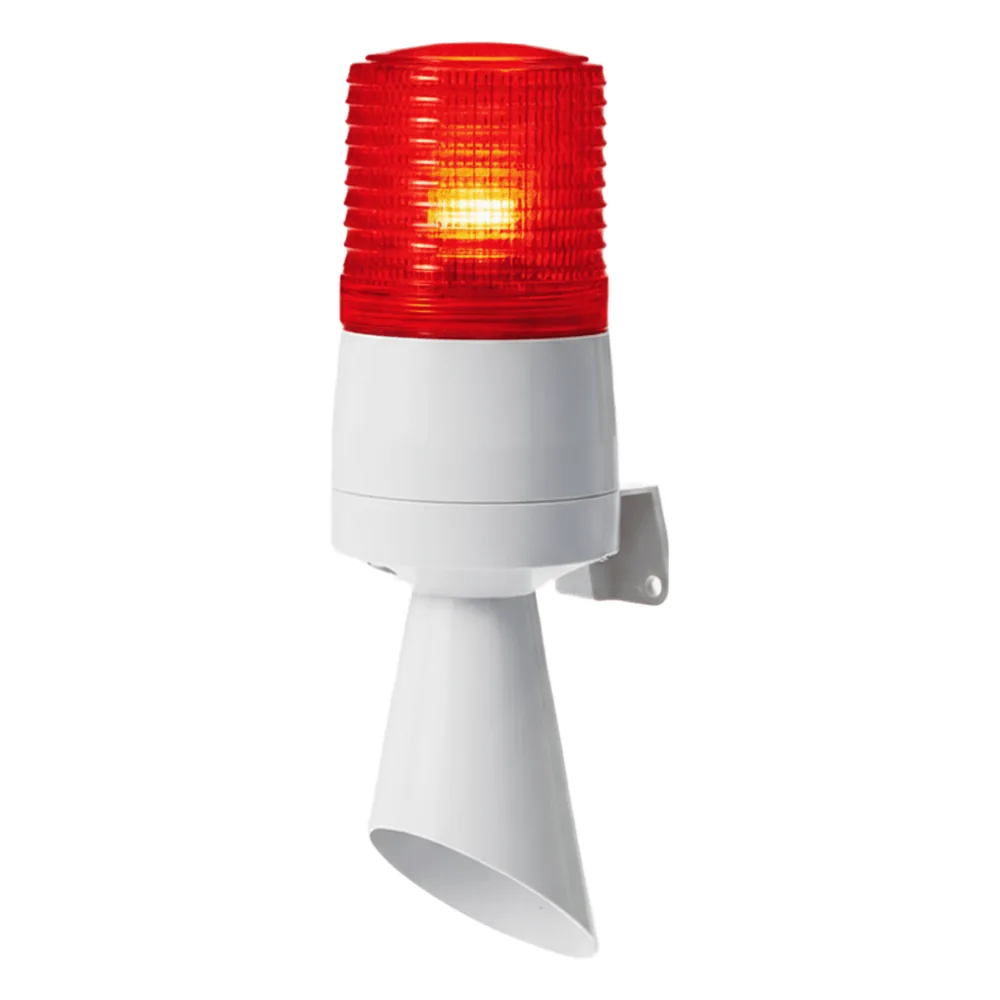 Luz LED con patrones de destello fijo y destellante con buzzer incorporado de alto volumen Máx. 95 dB color Rojo 110 VCA