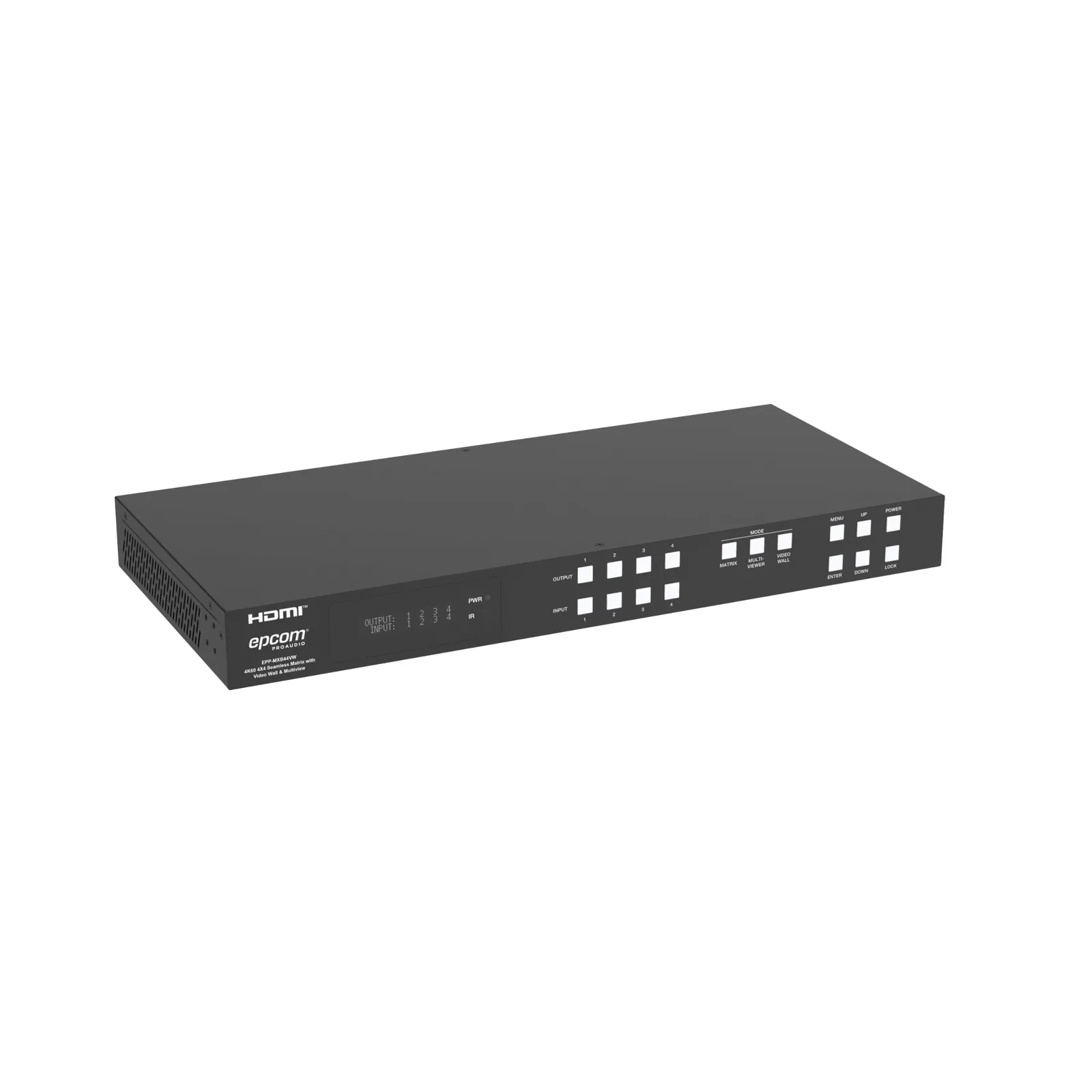 Switch de Video Matrix 4x4 HDMI 2.0 | 18Gbps Ancho de Banda | 4K2K@60Hz Resolución | 4 Entradas 4 Salidas HDMI | Audio LPCM y Dolby Digital | Control TCP-IP y RS-232 | Conectores Phoenix para Audio | Metal Enclosure