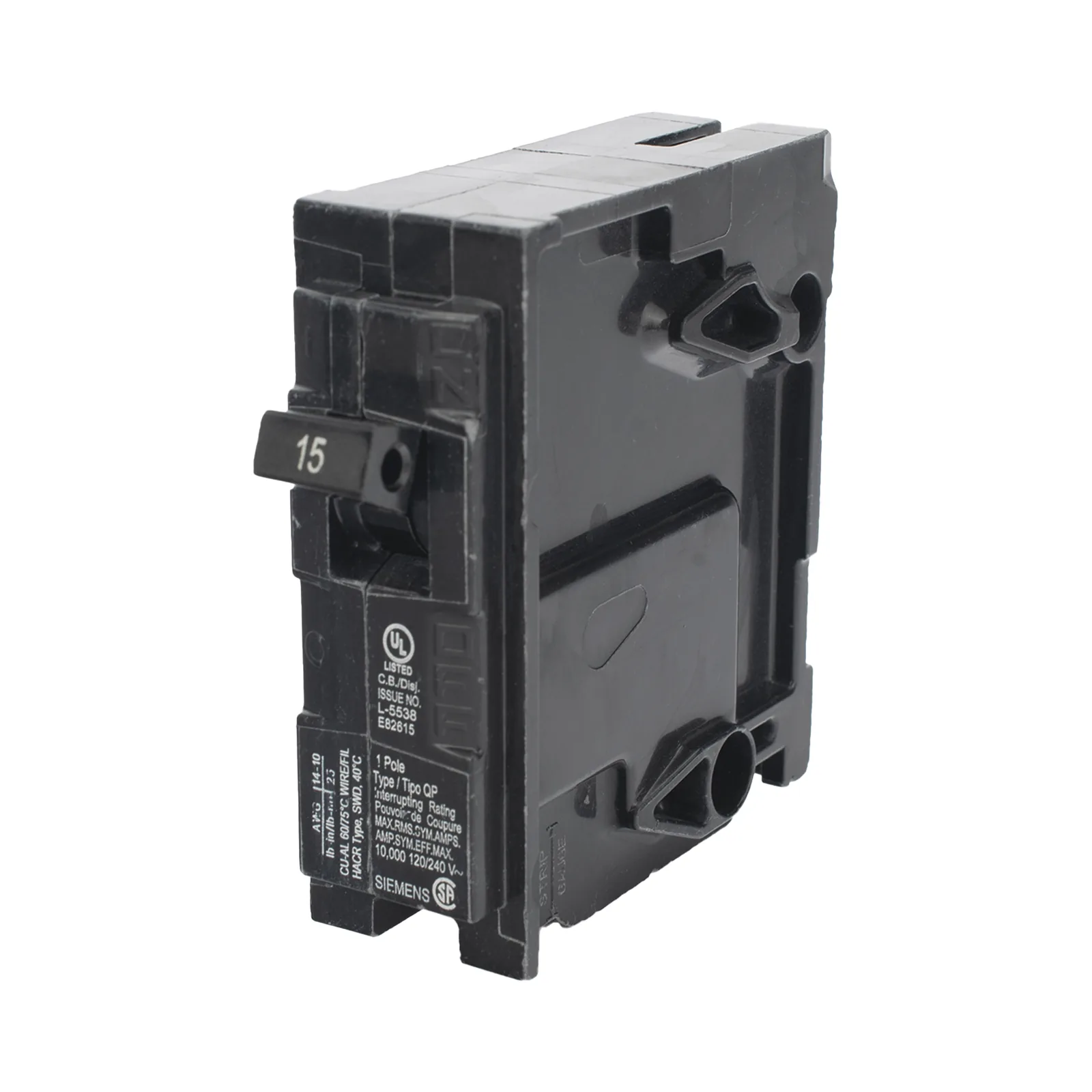 Interruptor automático enchufable tipo QP 1 polo, 15 amp.