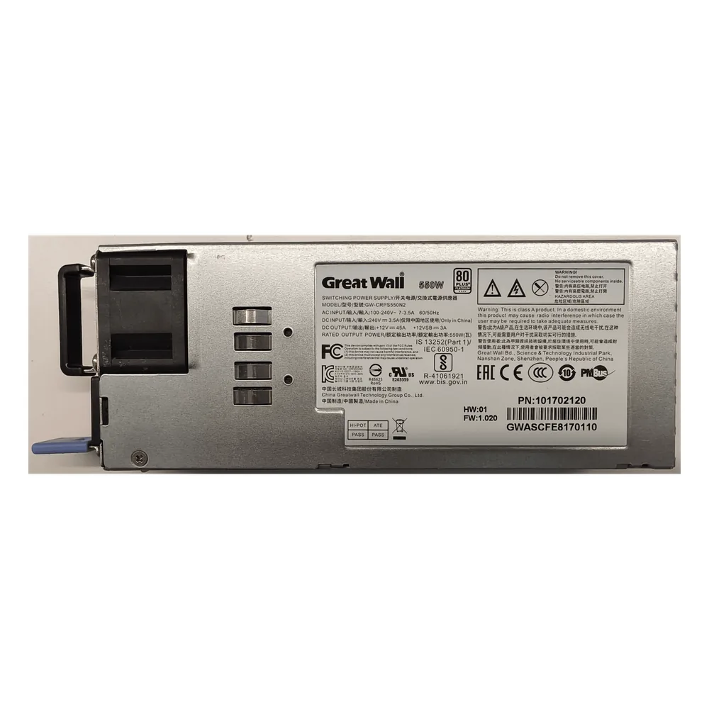 Módulo de Alimentación Redundante / 550 W / CRPS / 100-240 VAC / Protección Sobrecorriente / Compatible Chasis 12 Ranuras