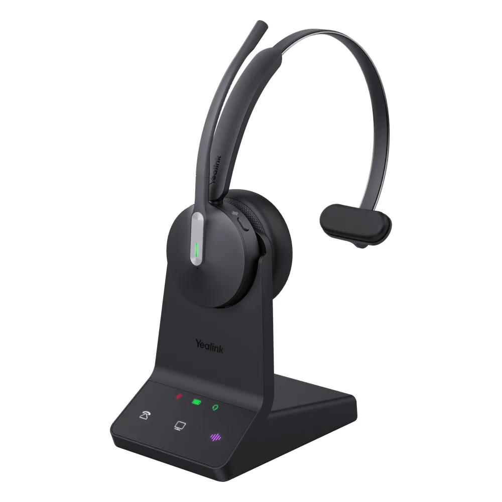 Auriculares mono Yealink WH64 edición UC/ Base DECT y auriculares con Bluetooth integrado/ Cancelación de ruido con 3 micrófonos/ Hasta 32 horas de conversación