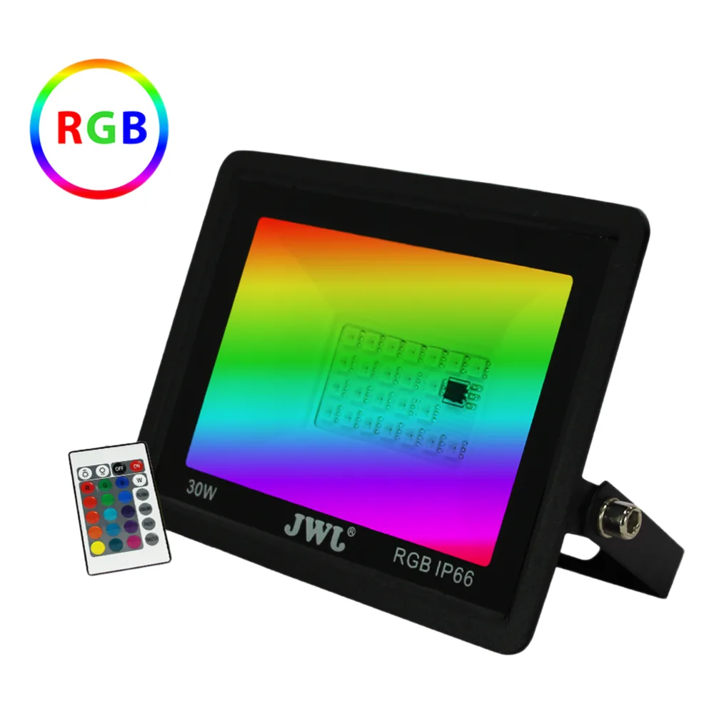 Reflector LED Multicolor RGB IP66 para Interior/Exterior / 10W-50W / 900-4500 Lúmenes / Control Remoto 7 Colores / Vida Útil 50,000 Horas / Aluminio y Vidrio Templado / Ángulo 120°